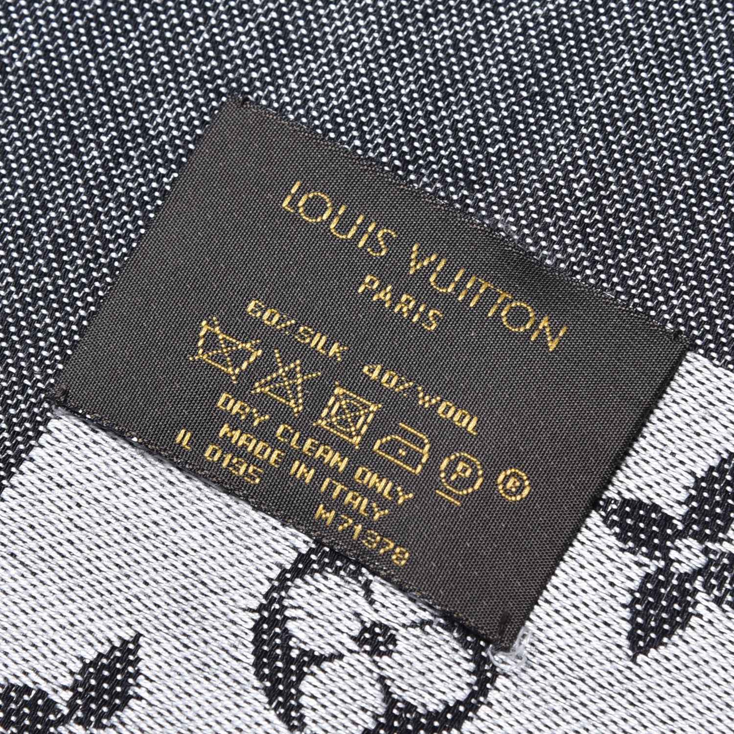 Louis Vuitton Wool Silk Monogram Denim Shawl Black 7 of 7