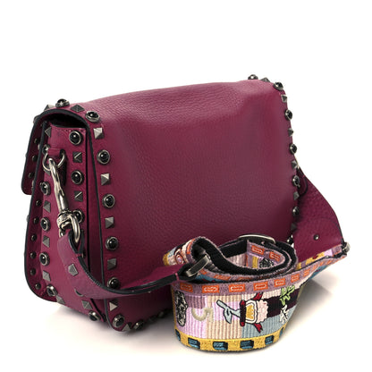Valentino Garavani Grained Calfskin Onyx Medium Guitar Strap Rockstud Rolling Flap Saddle Bag Disco Pink 3 of 10