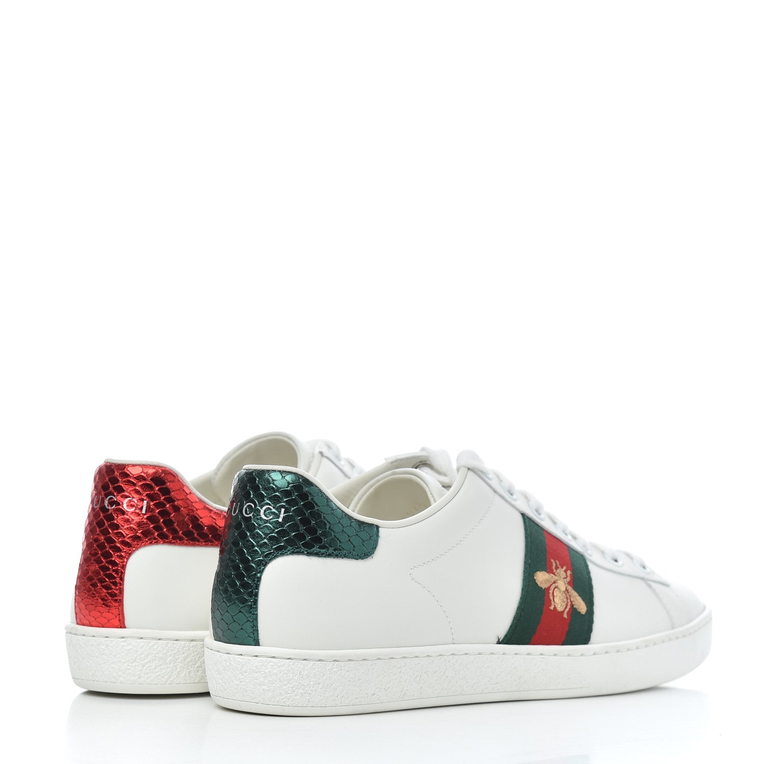 Gucci Calfskin Ayers Bee Embroidered Womens Ace Sneakers 37.5 White Green 4 of 16
