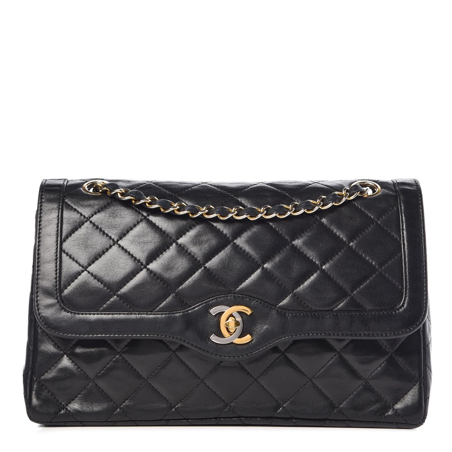 Lambskin Quilted Medium Double Flap Black