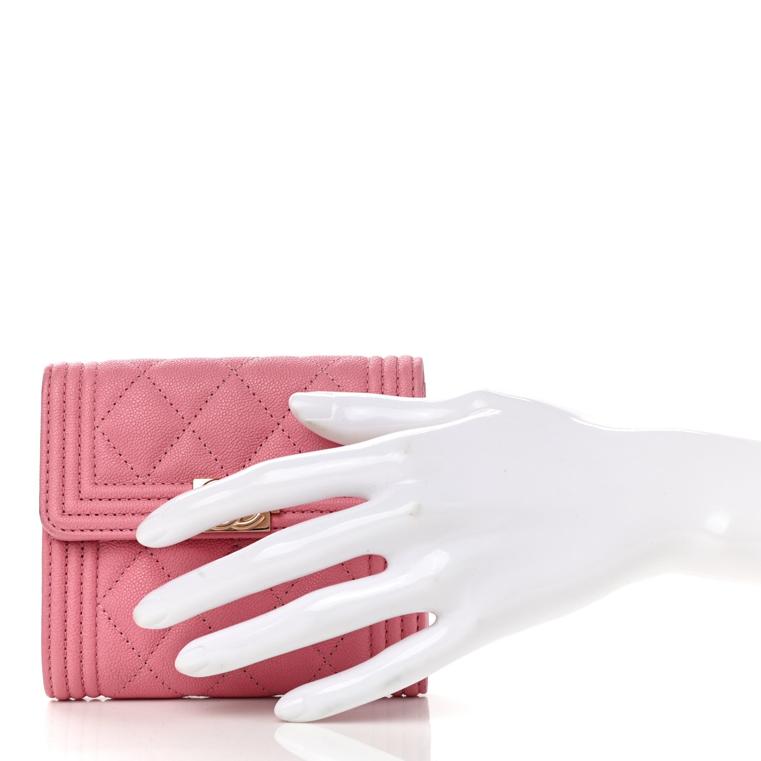 Chanel Caviar Quilted Compact Boy Wallet Pink 2 of 8