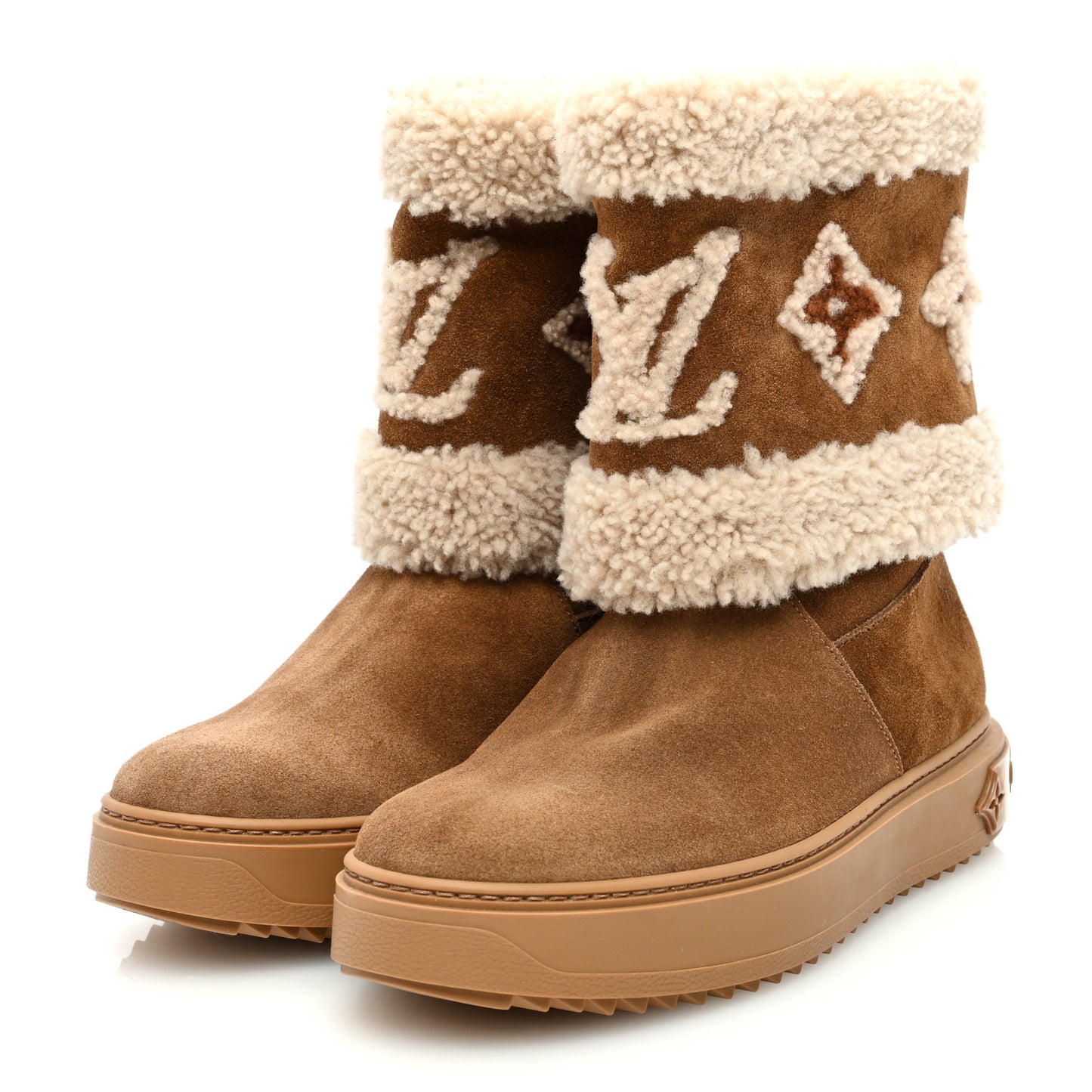 Suede Calfskin Shearling Snowdrop Flat Ankle Boot 37 Cognac