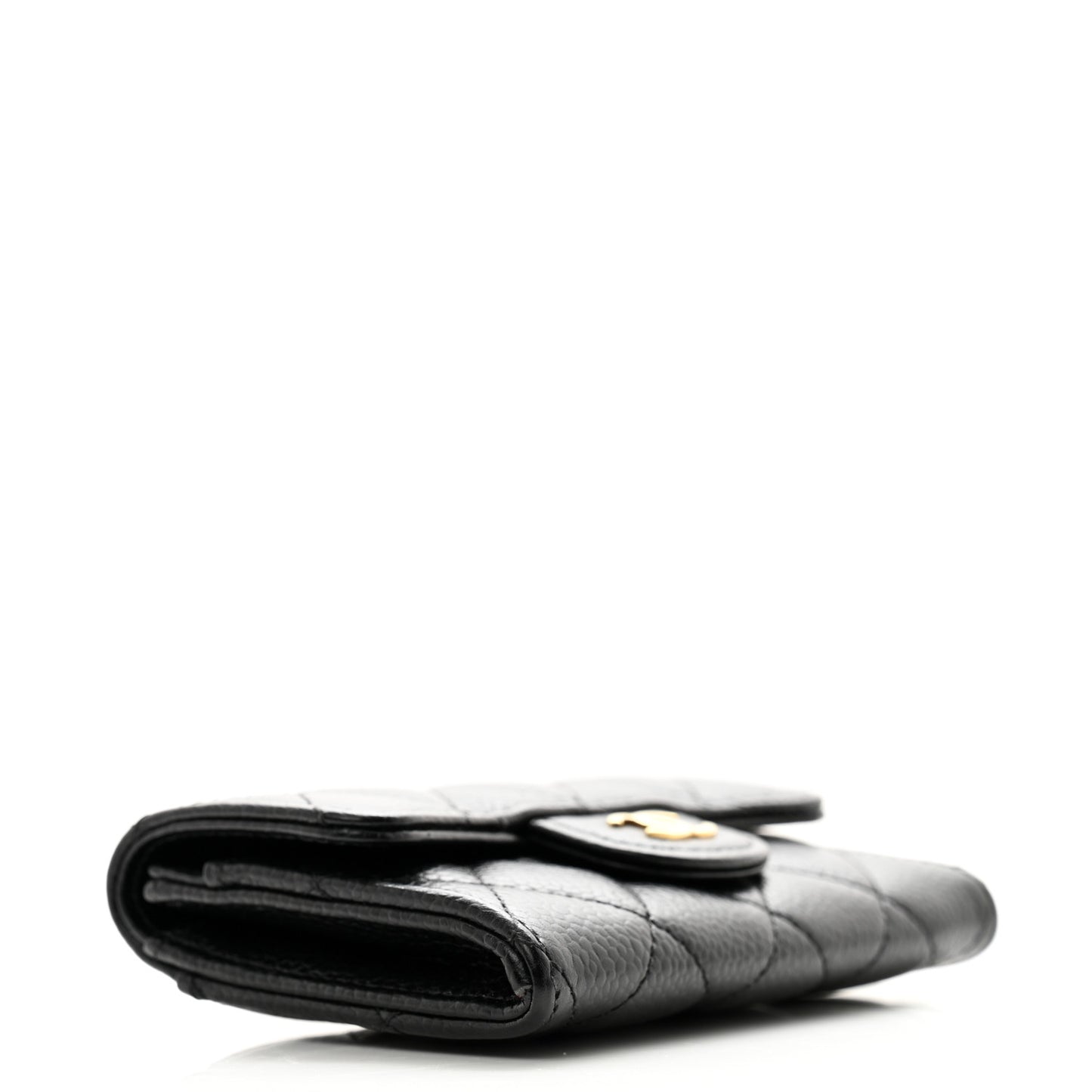 Caviar Quilted Flap Card Holder Wallet Black