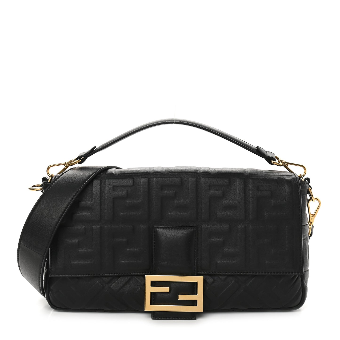 Nappa FF 1974 Embossed Large Baguette Black
