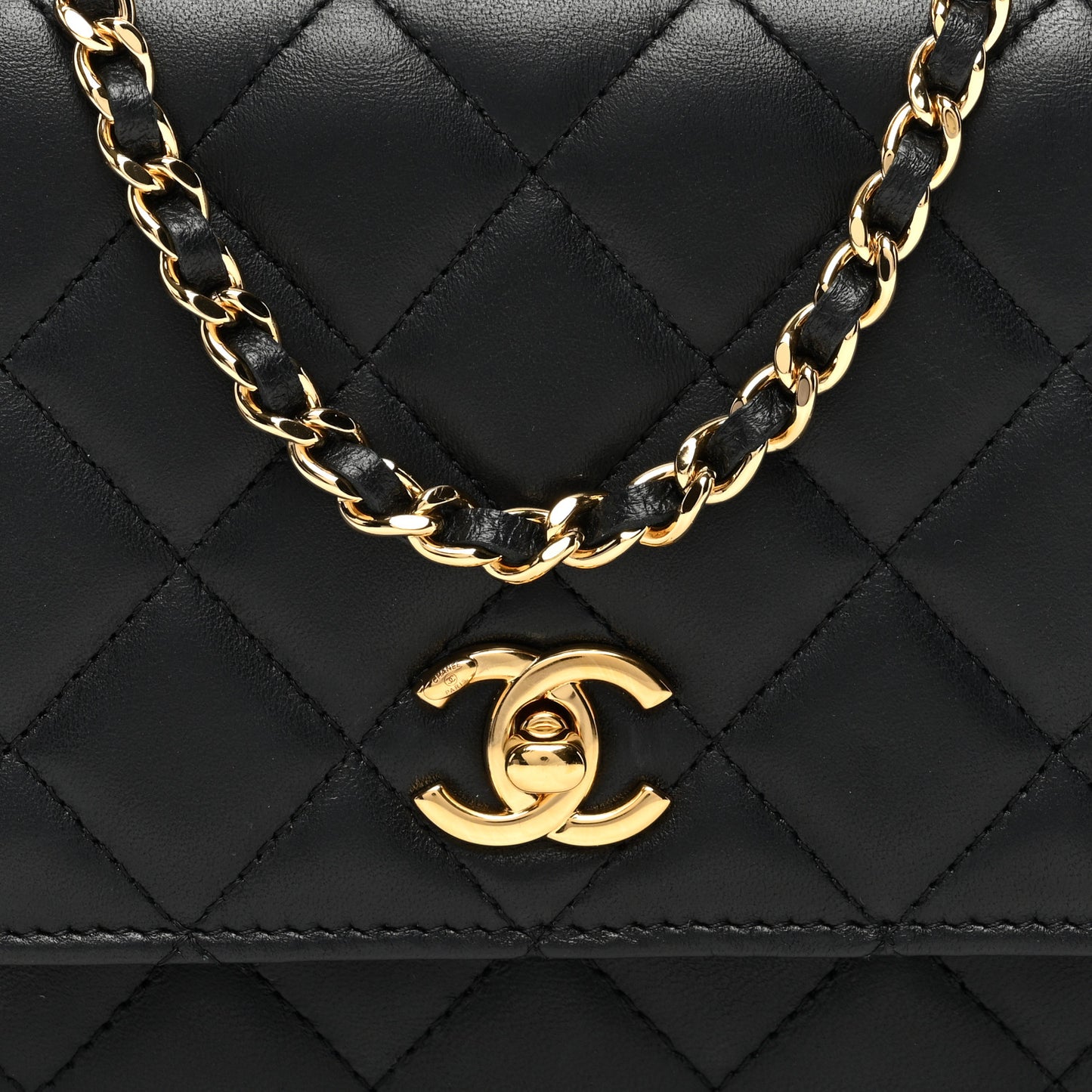 Shiny Nappa Quilted Mini Metal Wood Top Handle Flap Black