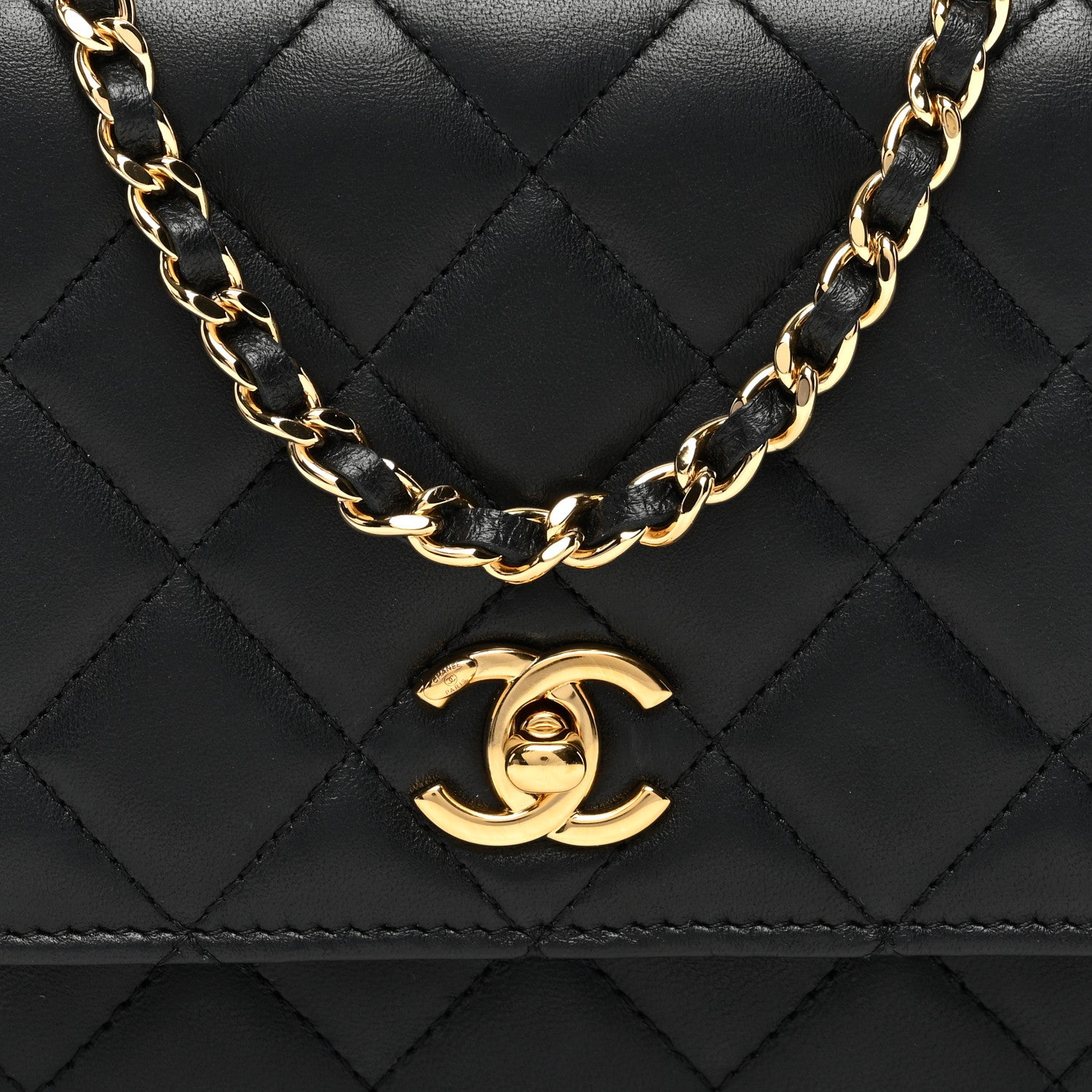 Chanel Shiny Nappa Quilted Mini Metal Wood Top Handle Flap Black 8 of 10