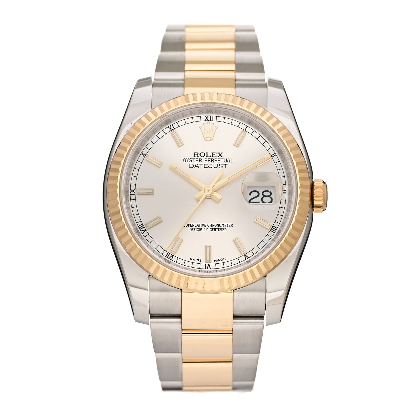 Stainless Steel 18K Yellow Gold 36mm Oyster Perpetual Datejust Watch Silver 116233