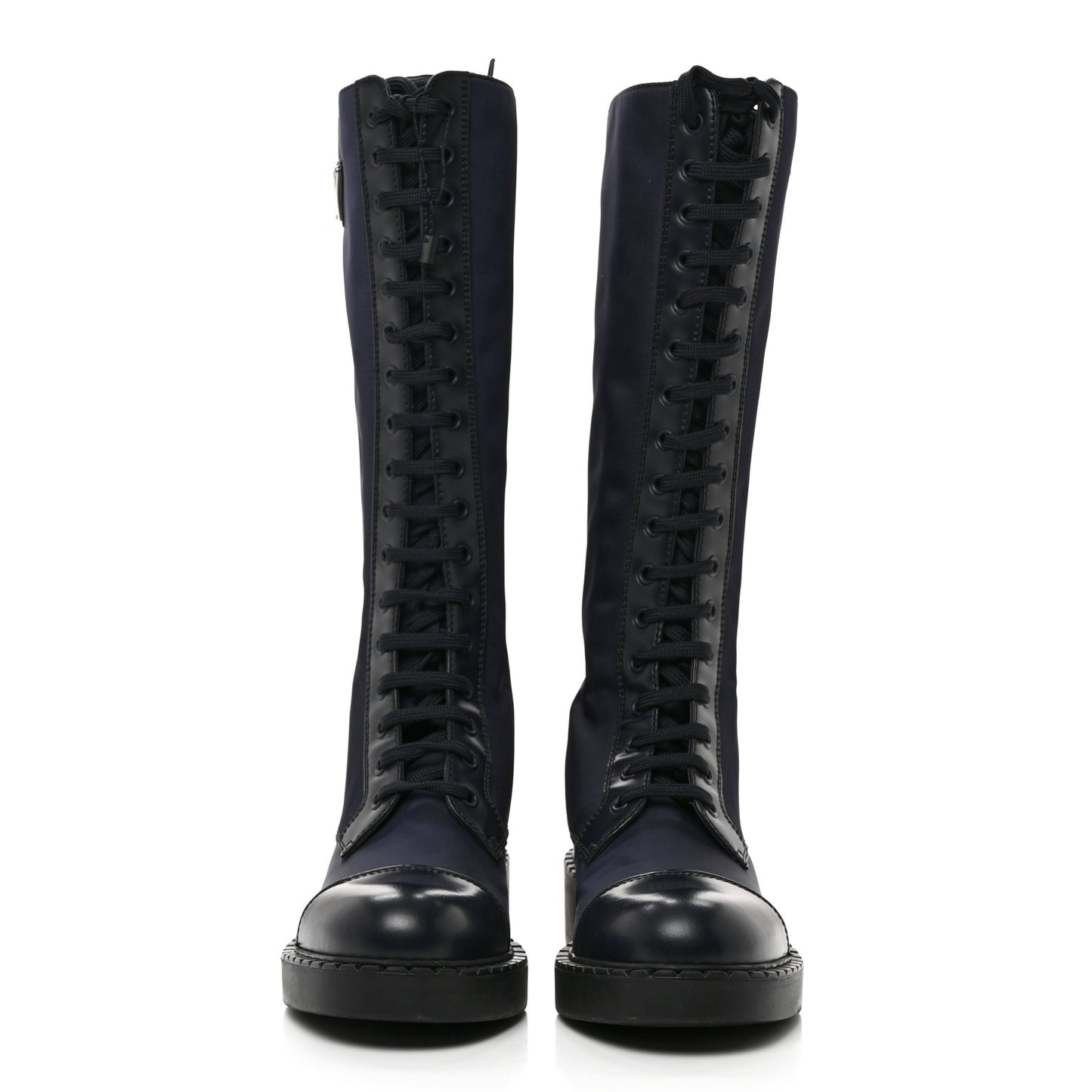 Re-Nylon Spazzolato Rois Metal Triangle Logo Tall 50mm Combat Boots 37 Bleu
