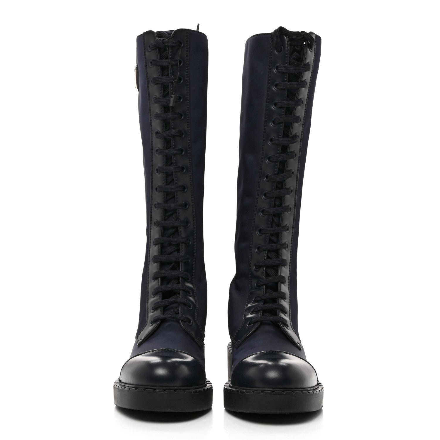 Prada Re-Nylon Spazzolato Rois Metal Triangle Logo Tall 50mm Combat Boots 37 Bleu 2 of 8