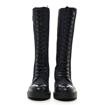 Prada Re-Nylon Spazzolato Rois Metal Triangle Logo Tall 50mm Combat Boots 37 Bleu 2 of 8