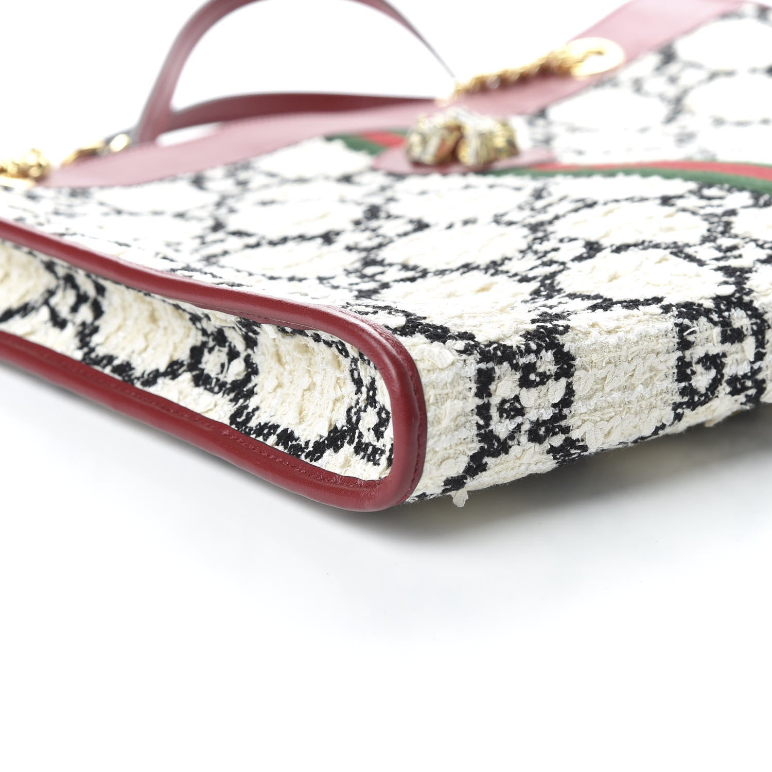Gucci Tweed GG Monogram Large Rajah Chain Tote White Black Romantic Cherry 6 of 10