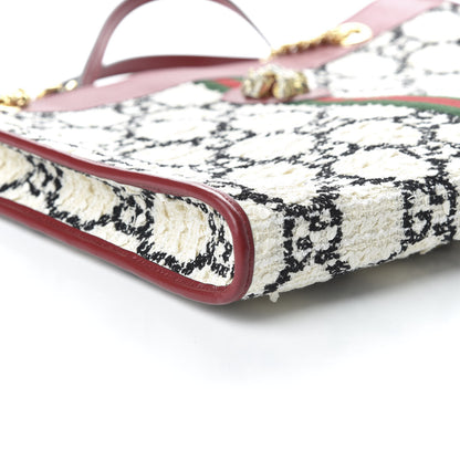 Gucci Tweed GG Monogram Large Rajah Chain Tote White Black Romantic Cherry 6 of 10