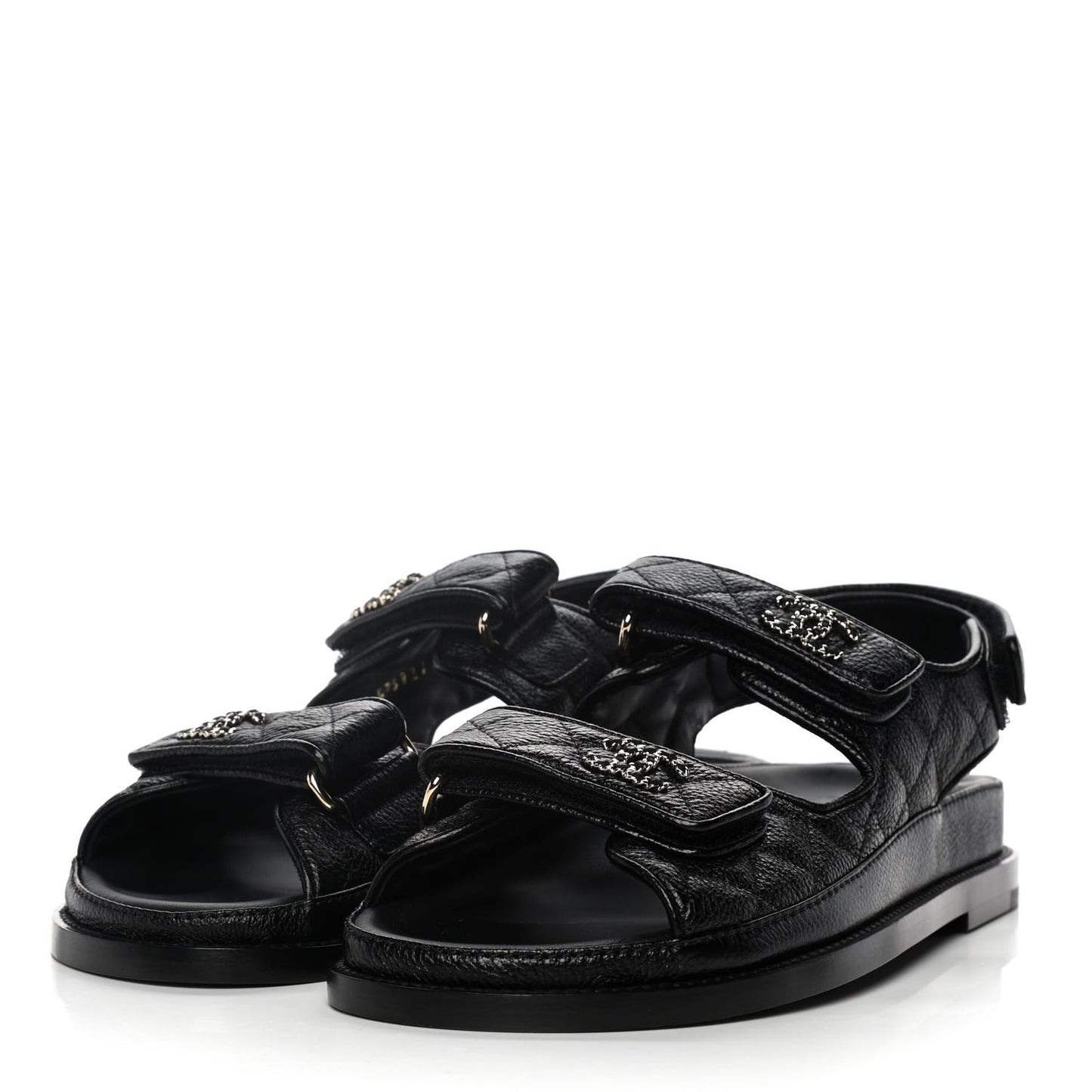 Grained Calfskin Velcro Dad Sandals 37 Black