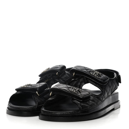 Chanel Grained Calfskin Velcro Dad Sandals 37 Black 3 of 10
