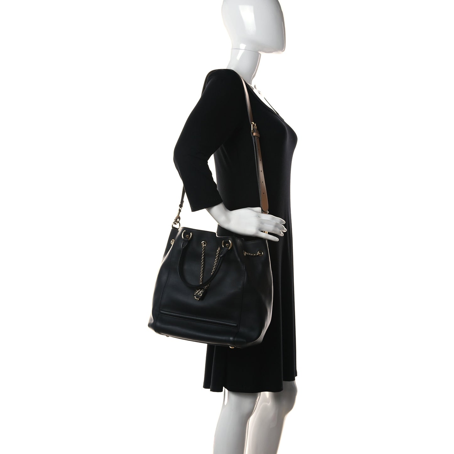 Vitello Grace King Karligraphy Chain Bucket Bag Black Bisquit