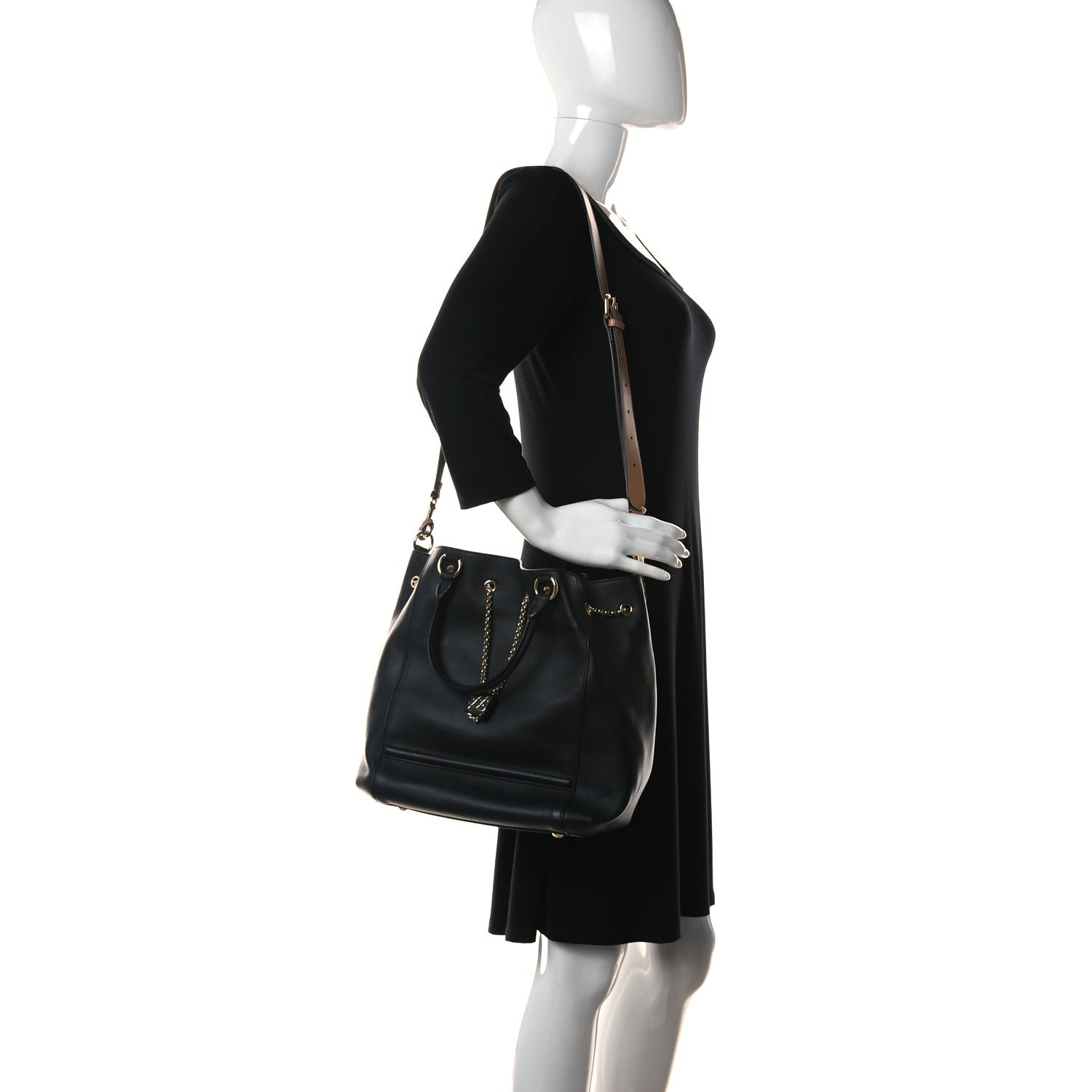 Fendi Vitello Grace King Karligraphy Chain Bucket Bag Black Bisquit 2 of 16