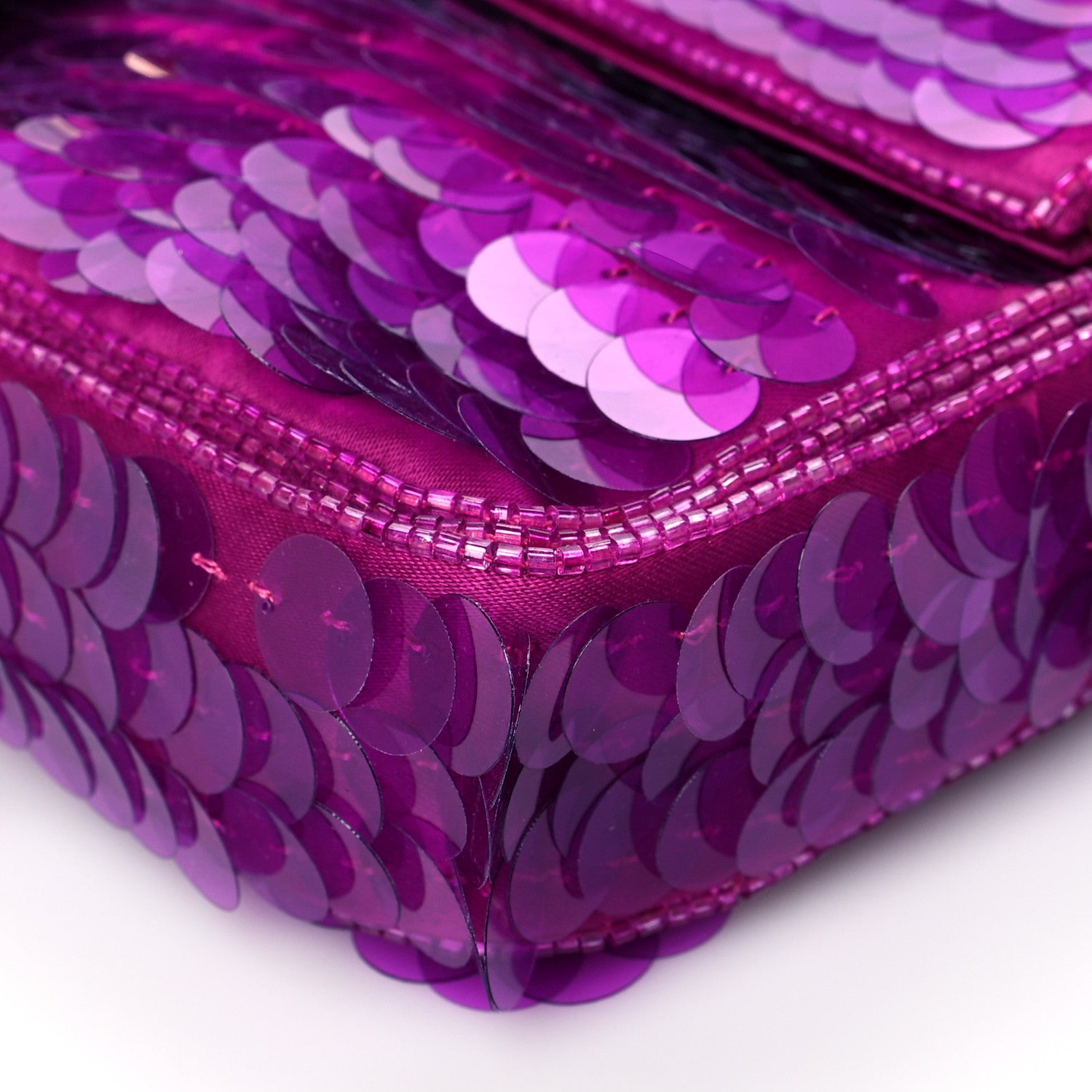 Fendi Satin Sequin Paillettes Bilics Lustre Snakeskin Medium Baguette 1997 Dark Pink 9 of 9