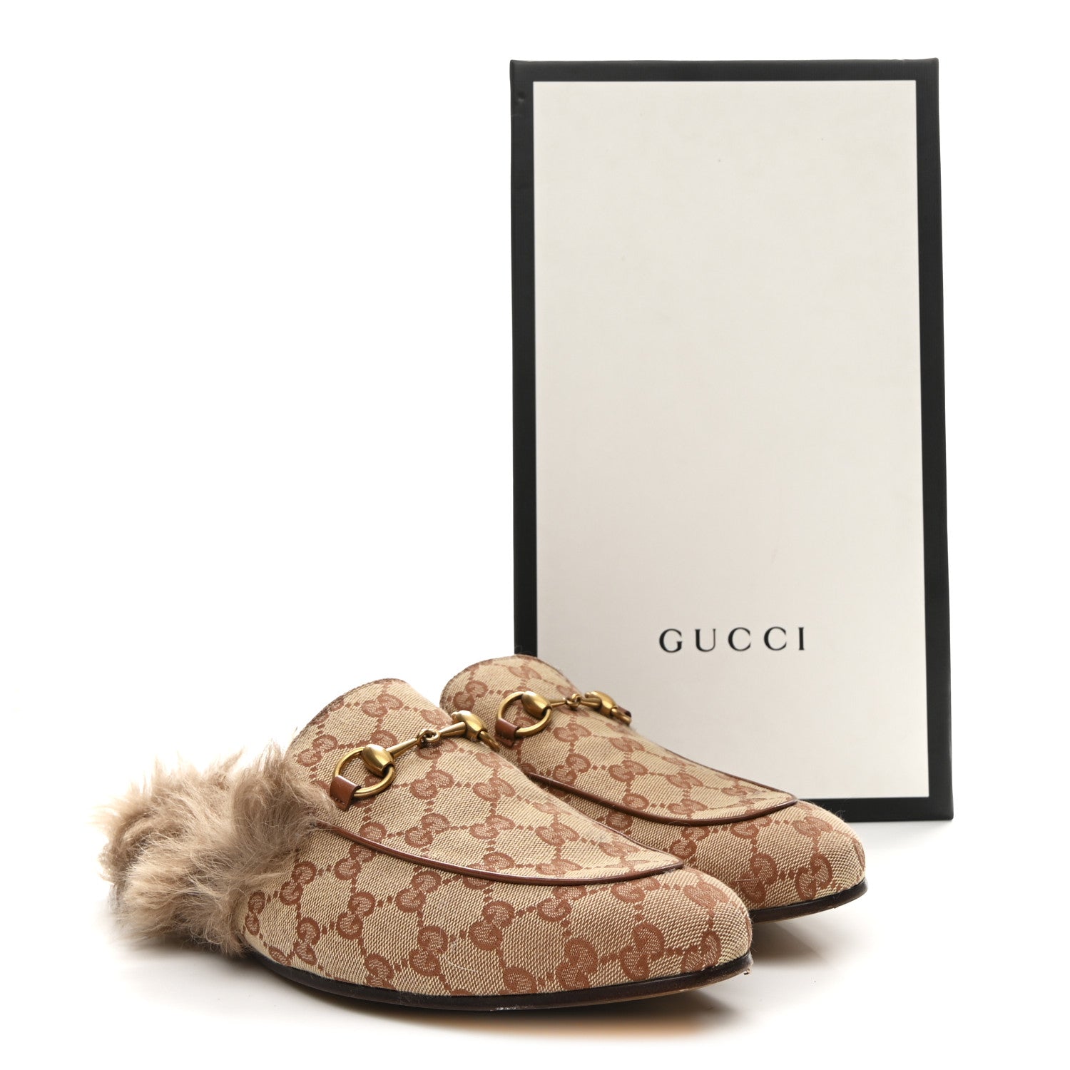 Gucci GG Monogram Fur Mens Princetown Slippers 9 Beige Ruggine Rust 10 of 10