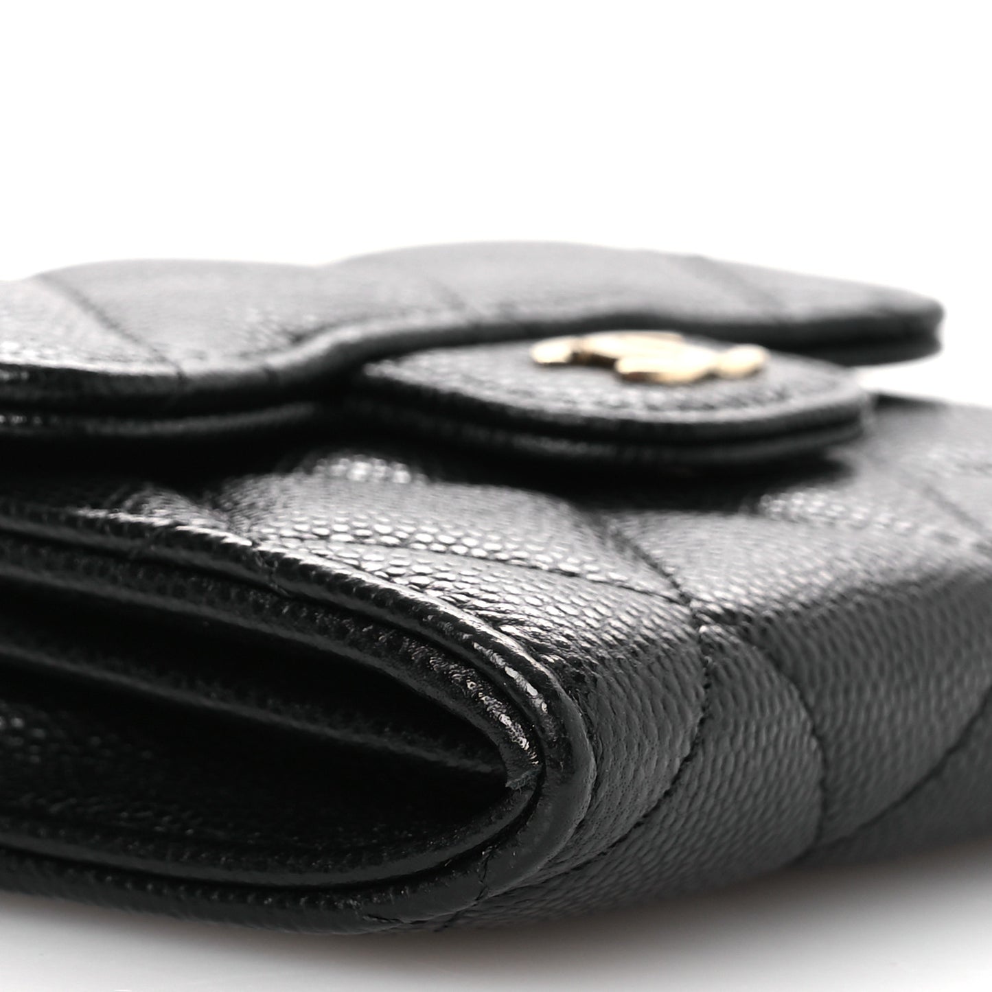 Caviar Quilted Flap Card Holder On Chain Black