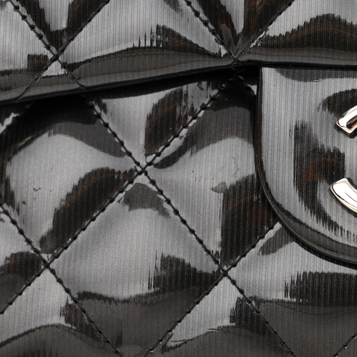 Striated Patent Quilted Jumbo Double Flap Black