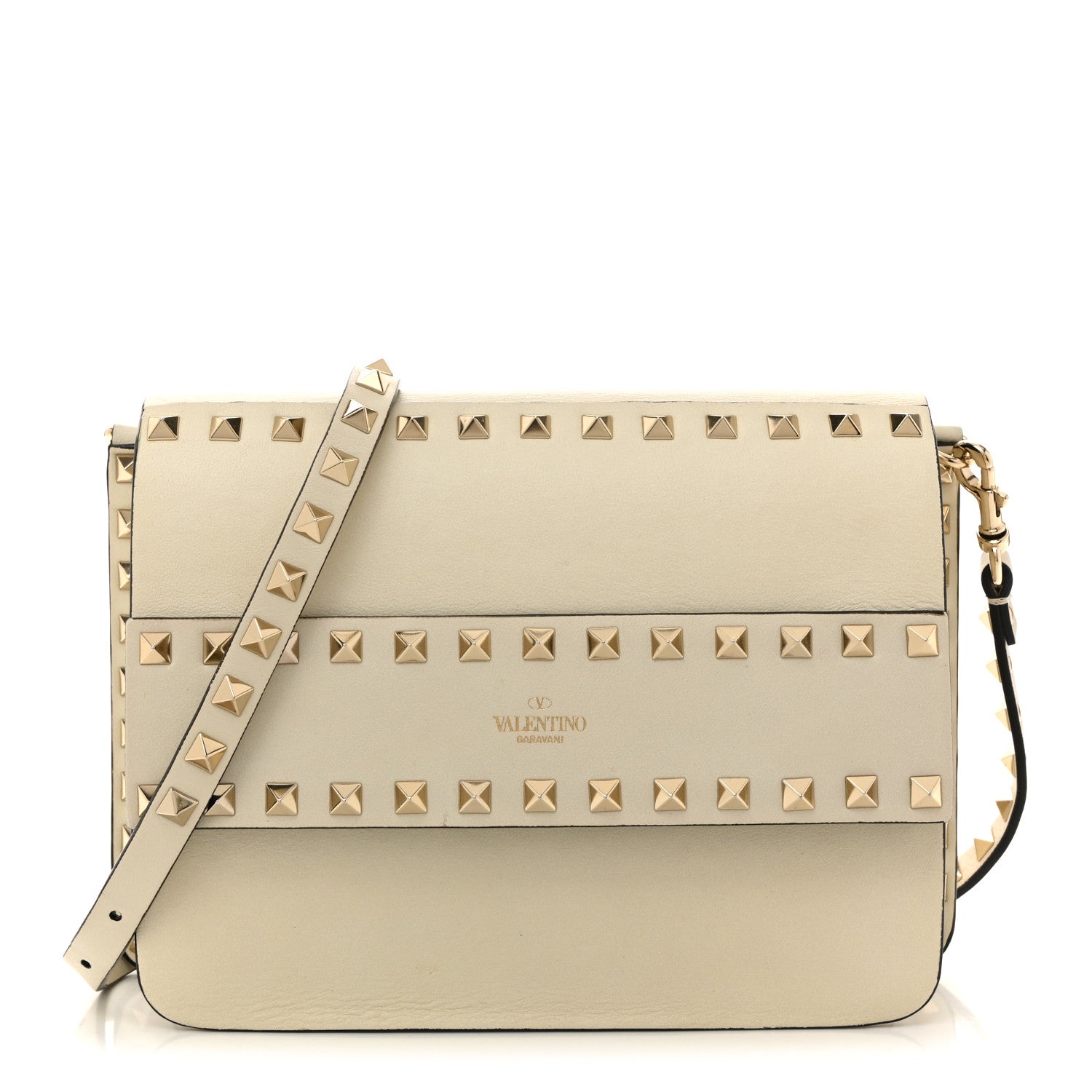 Valentino Garavani Vitello Small Rockstud Flap Crossbody Bag Light Ivory 1 of 11