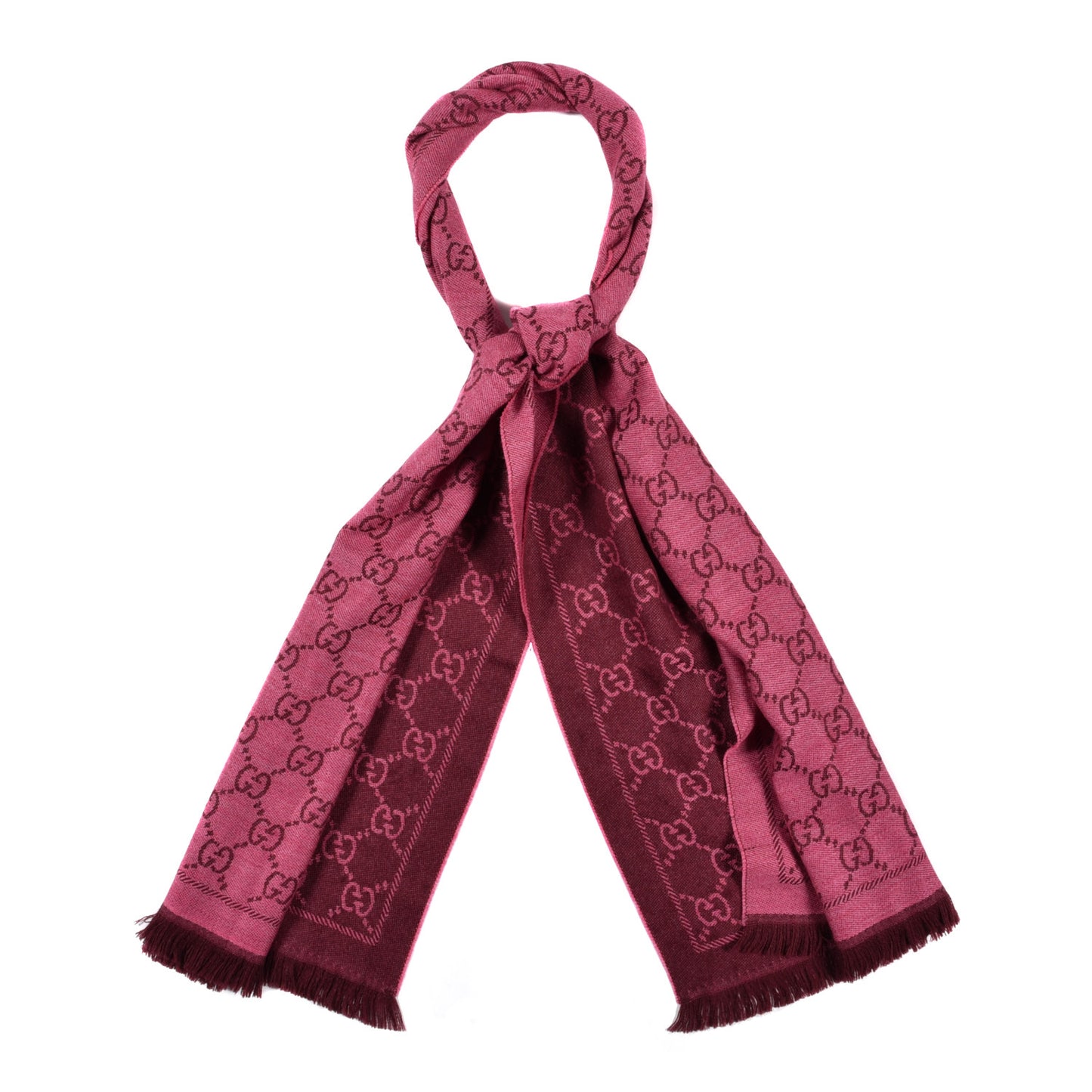 Wool Jacquard Monogram Reversible Stencil Fringe Scarf Pink Red