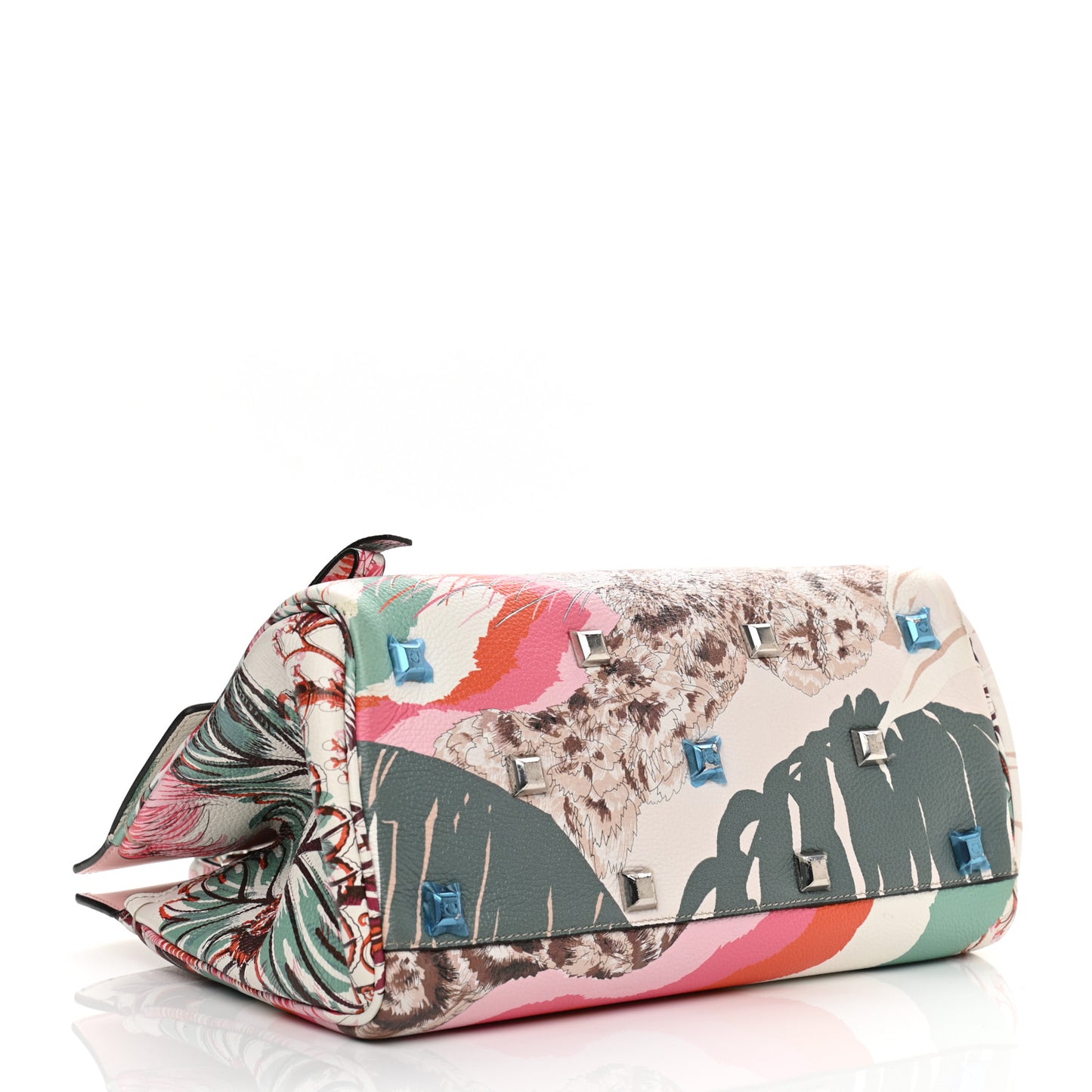 Calfskin Tiger Print The Studio Bag White Multicolor