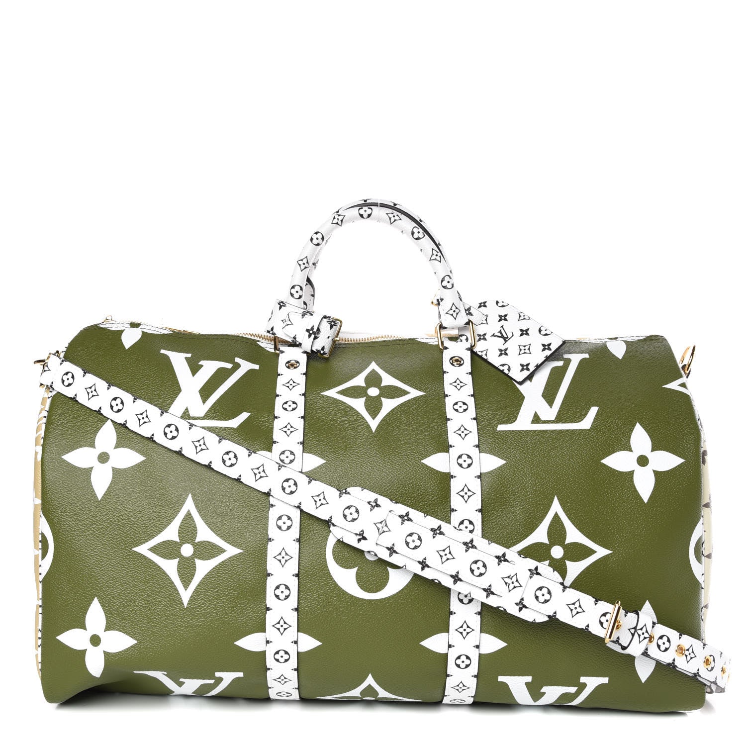 Louis Vuitton Monogram Giant Keepall Bandouliere 50 Kaki Beige 1 of 9