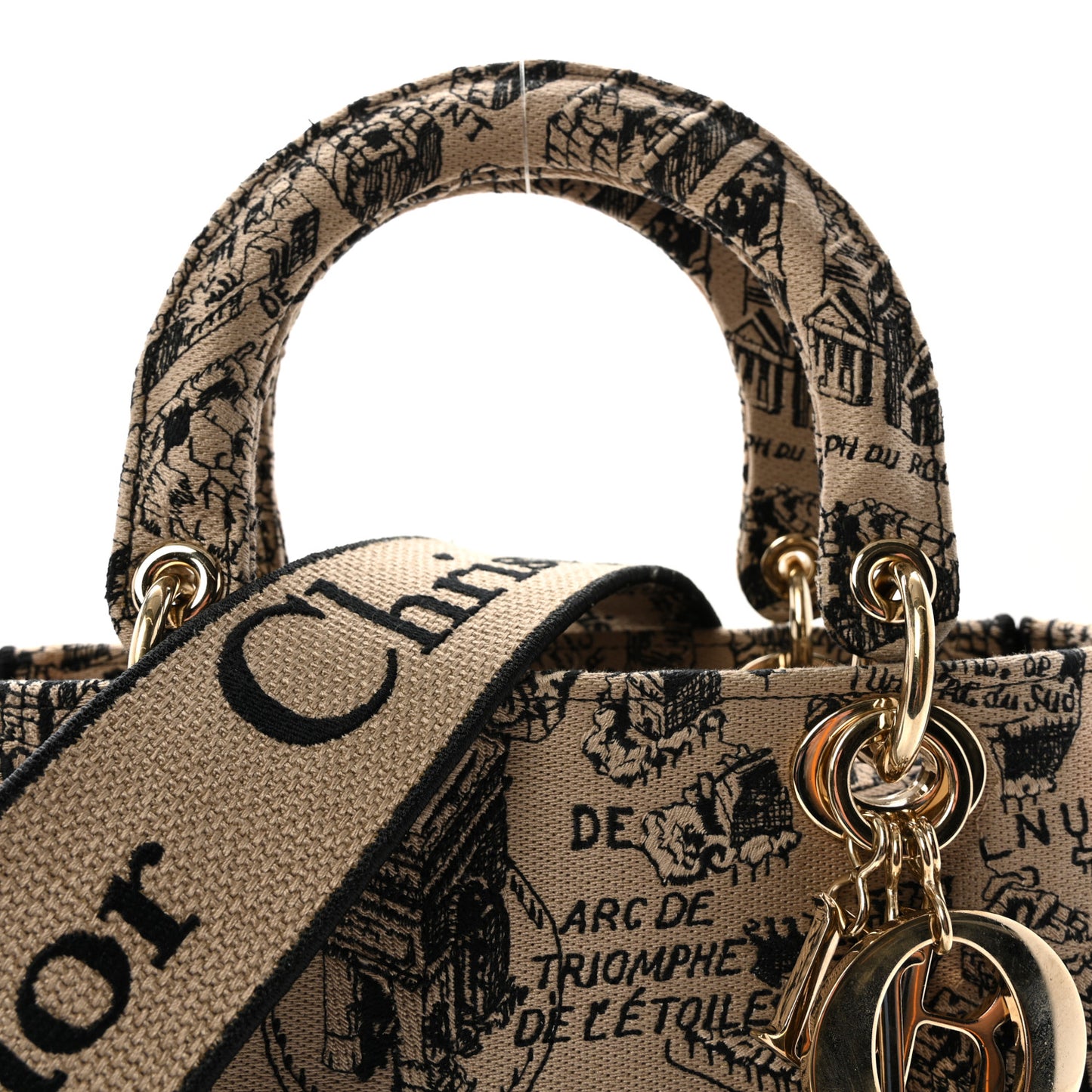 Canvas Embroidered Medium Plan de Paris Lady D-Lite Beige Black