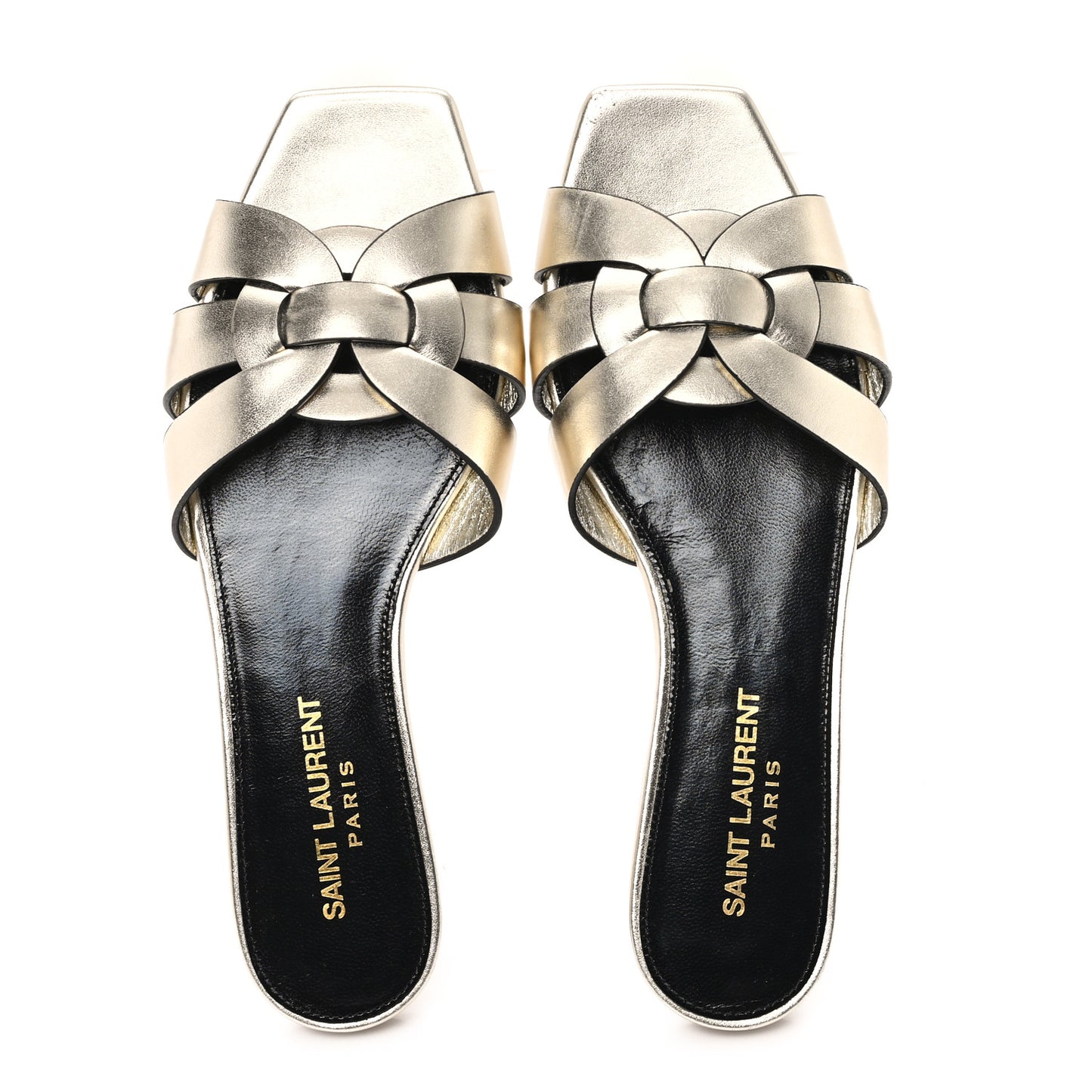 Metallic Calfskin Nu Pied 05 Slide Sandals 35 Platino