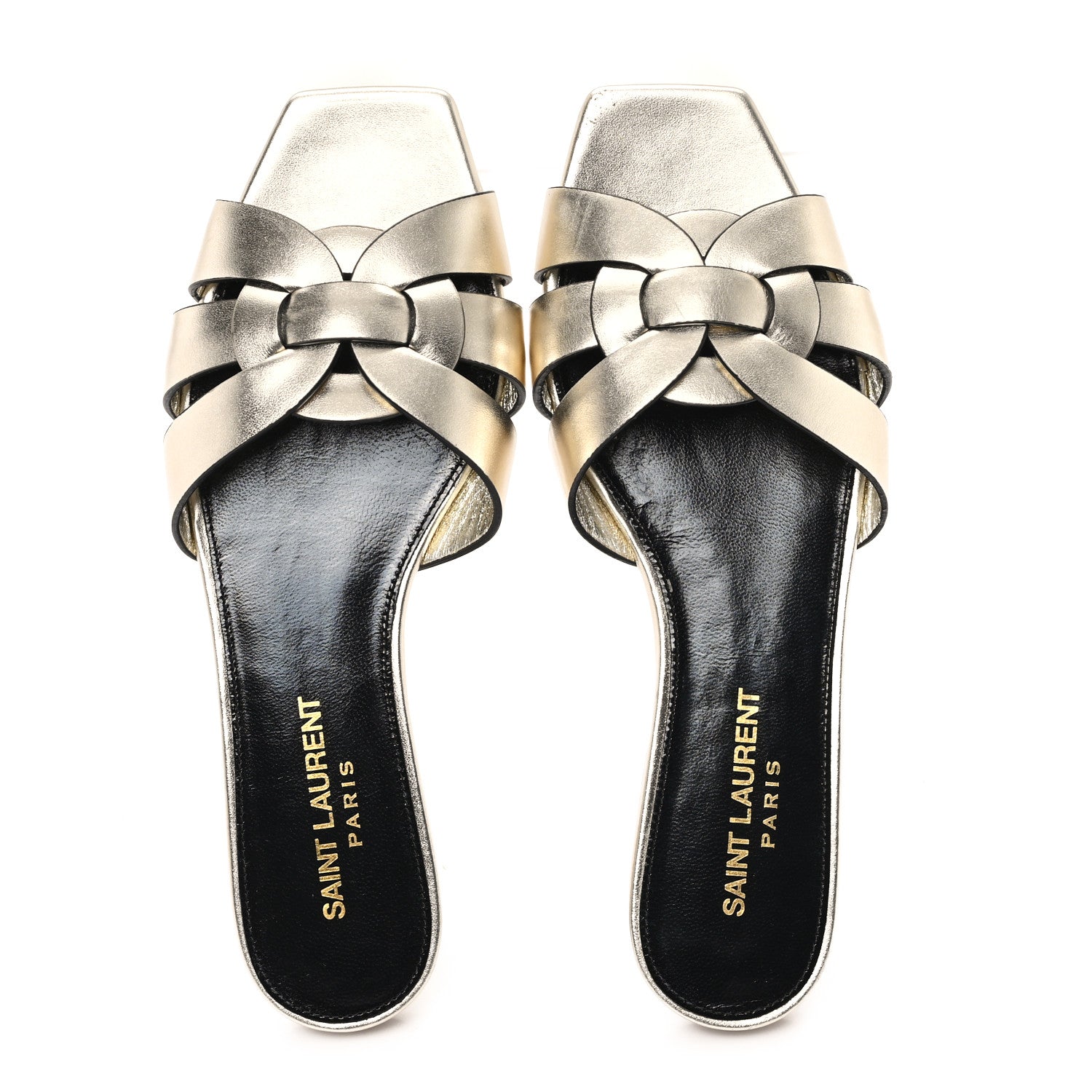 Saint Laurent Metallic Calfskin Nu Pied 05 Slide Sandals 35 Platino 2 of 10