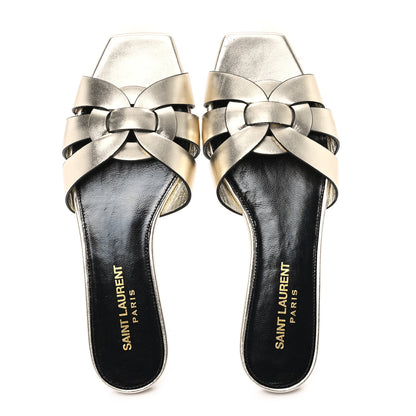 Saint Laurent Metallic Calfskin Nu Pied 05 Slide Sandals 35 Platino 2 of 10