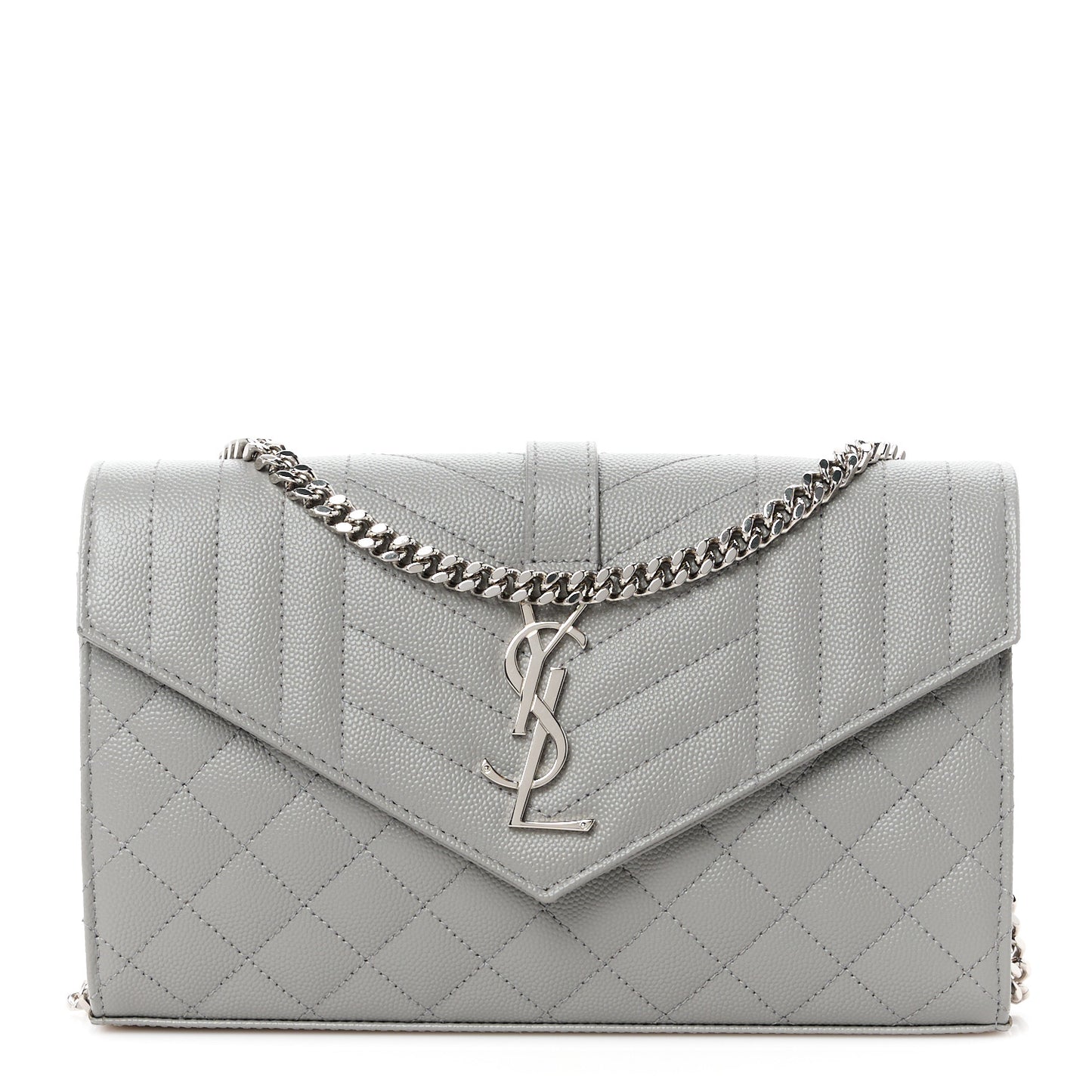 Grain De Poudre Tri-Quilt Monogram Chain Wallet Fog