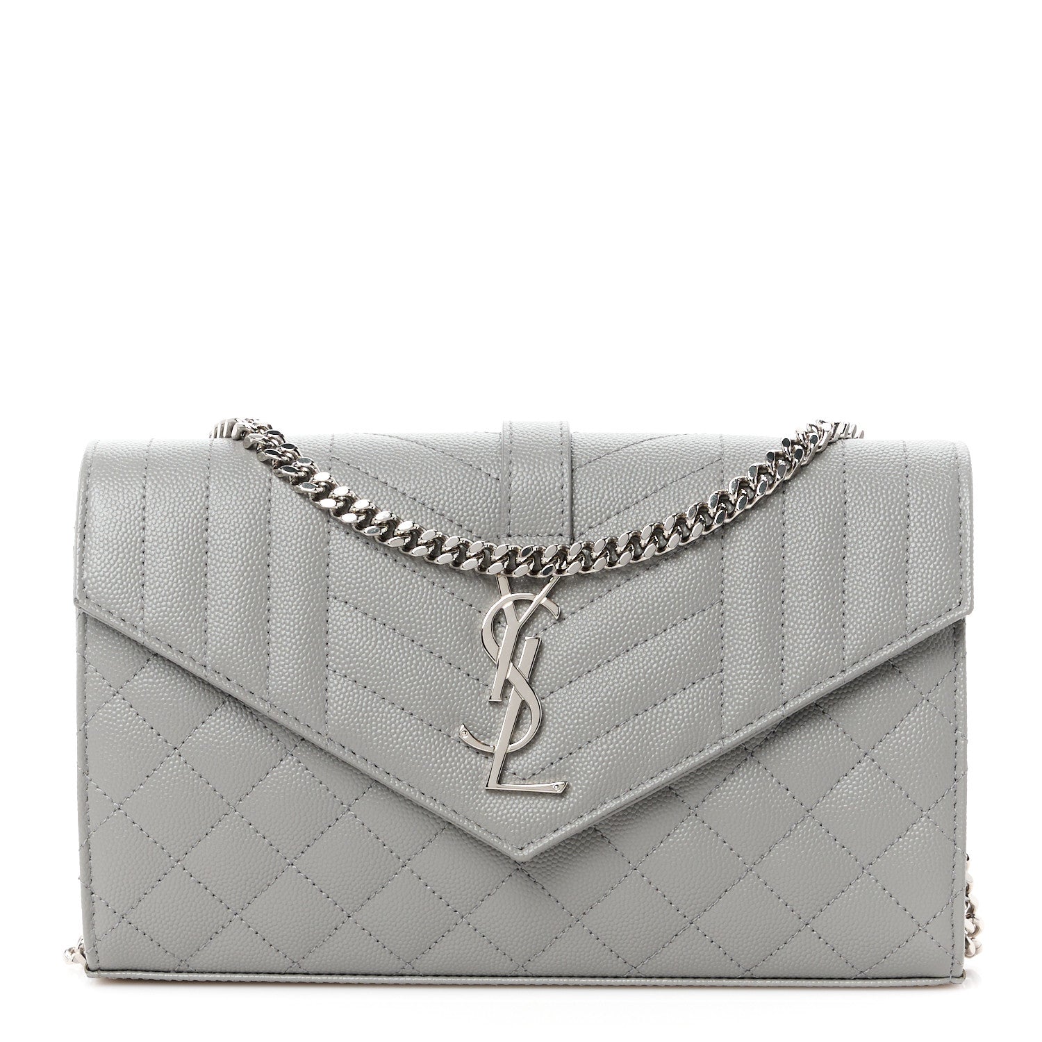 Saint Laurent Grain De Poudre Tri-Quilt Monogram Chain Wallet Fog 1 of 10