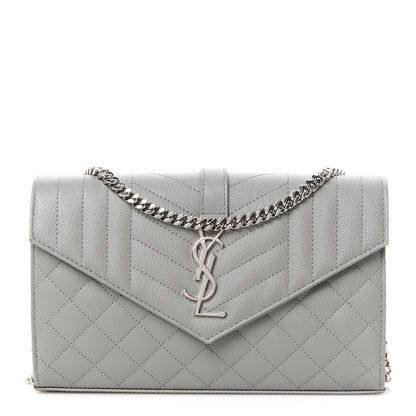 Saint Laurent Grain De Poudre Tri-Quilt Monogram Chain Wallet Fog 1 of 10