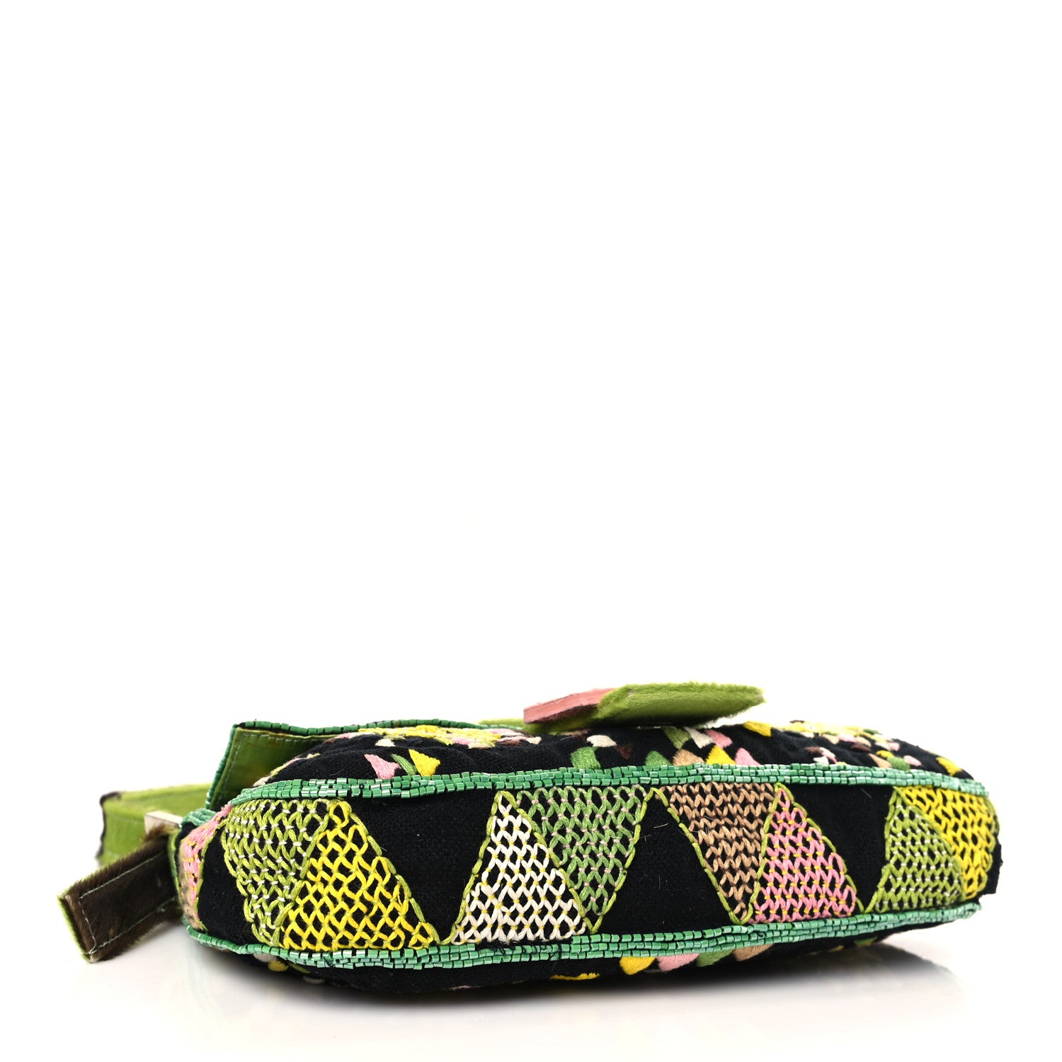 Fendi Satin Calf Hair Beaded Baguette Green Multicolor 4 of 8