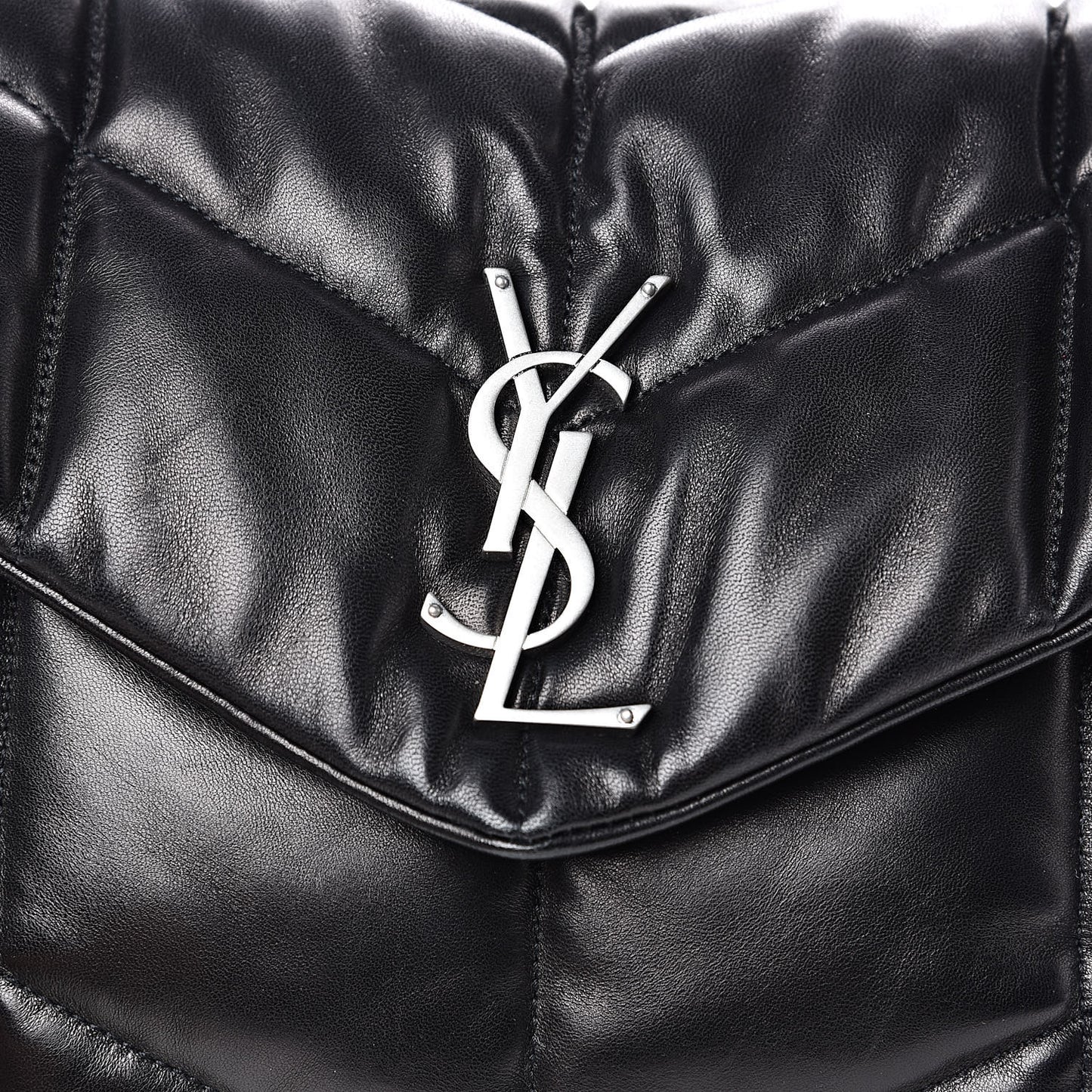 Lambskin Quilted Medium Loulou Puffer Monogram Chain Satchel Black