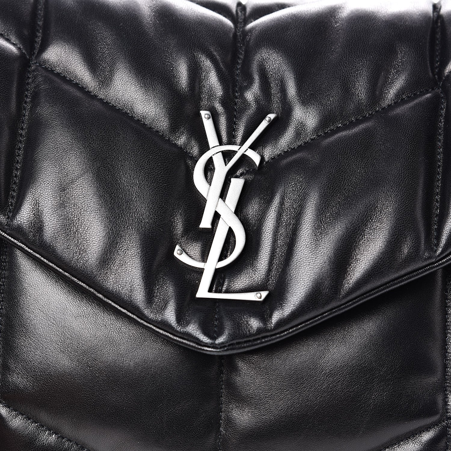 Saint Laurent Lambskin Quilted Medium Loulou Puffer Monogram Chain Satchel Black 13 of 14