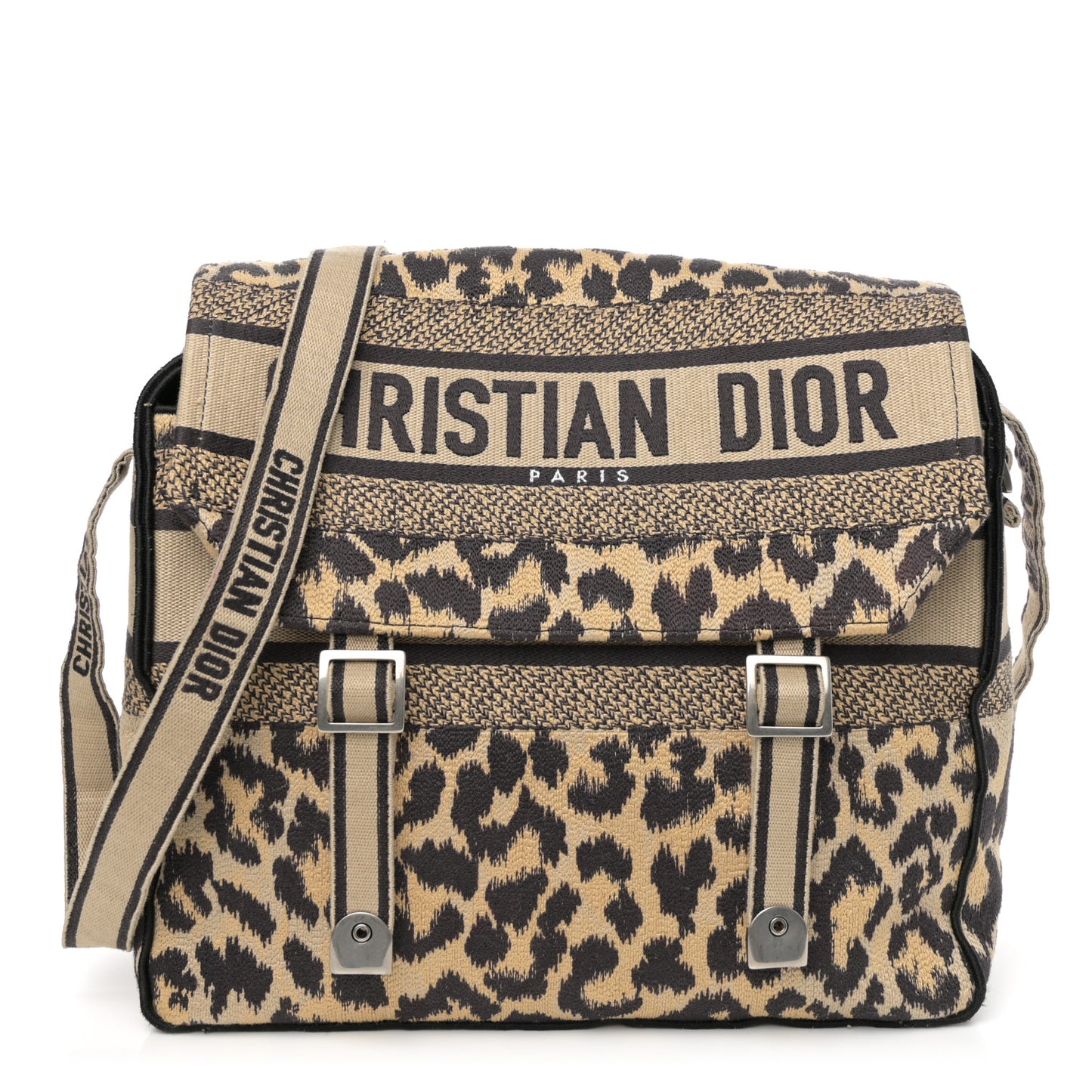 Canvas Mizza Embroidered Leopard Medium Diorcamp Messenger Beige