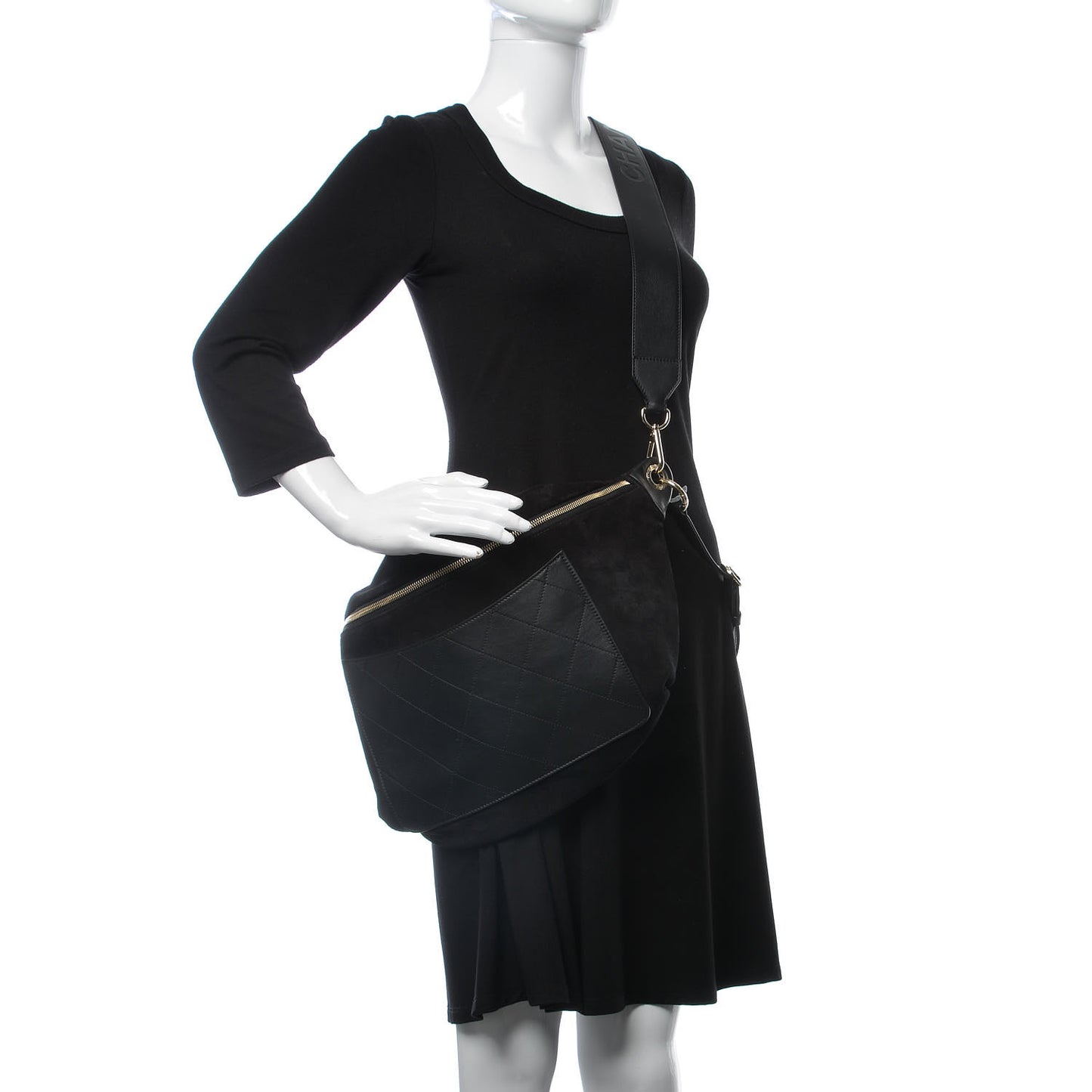 x Pharrell Williams Suede Calfskin Oversized Waist Belt Bag Black