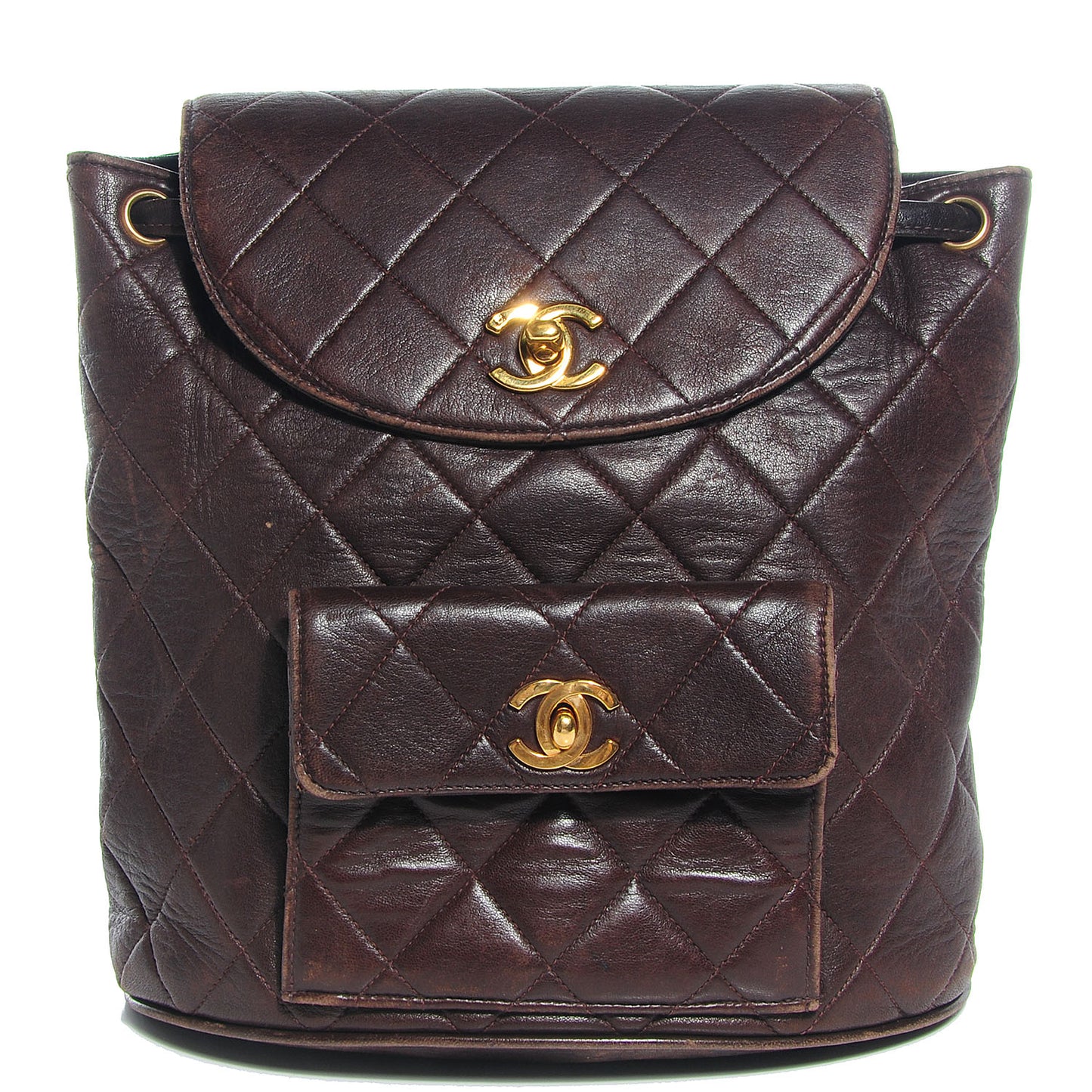 Lambskin Quilted Backpack Brown