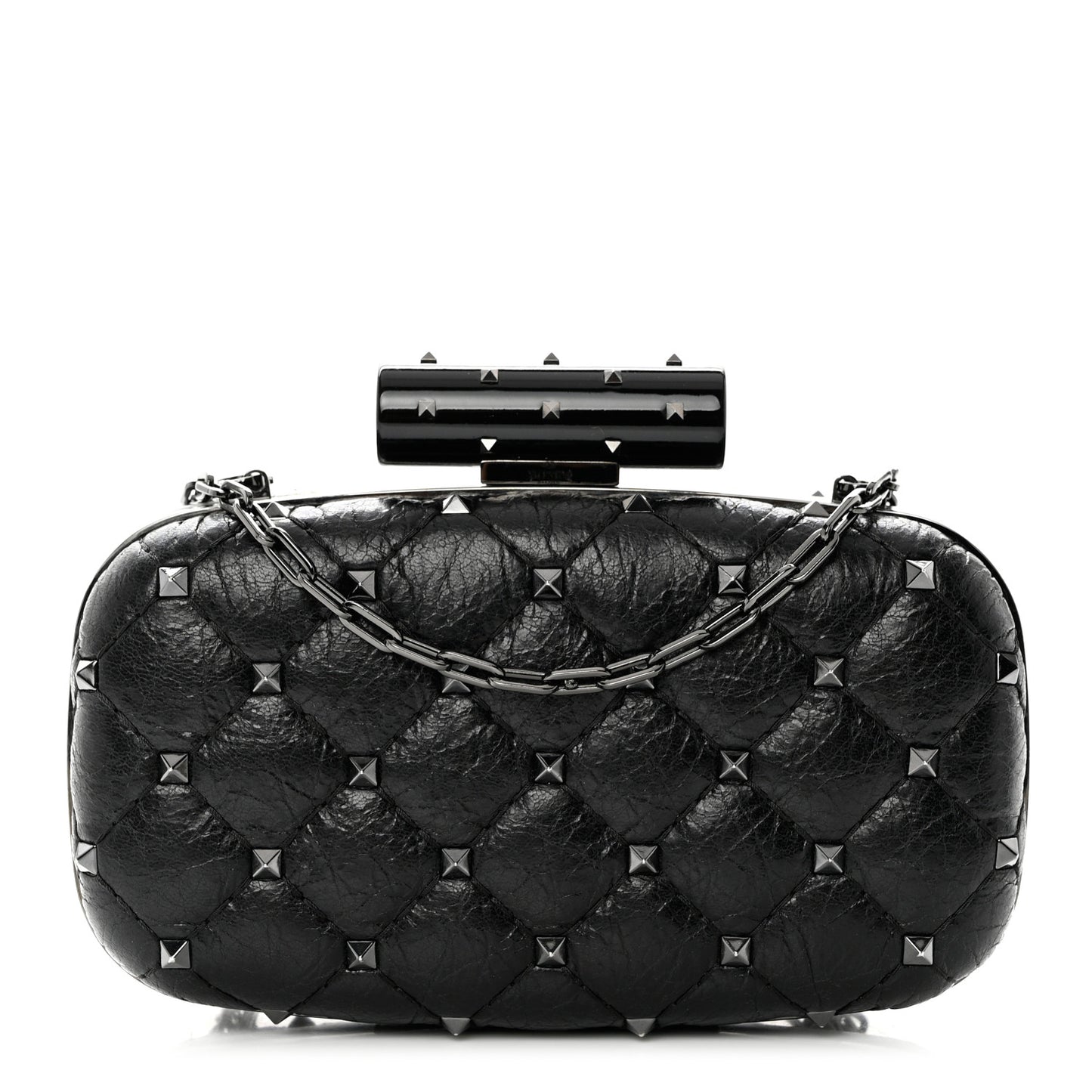 Craquele Nappa Rockstud Spike Minaudiere Clutch Black