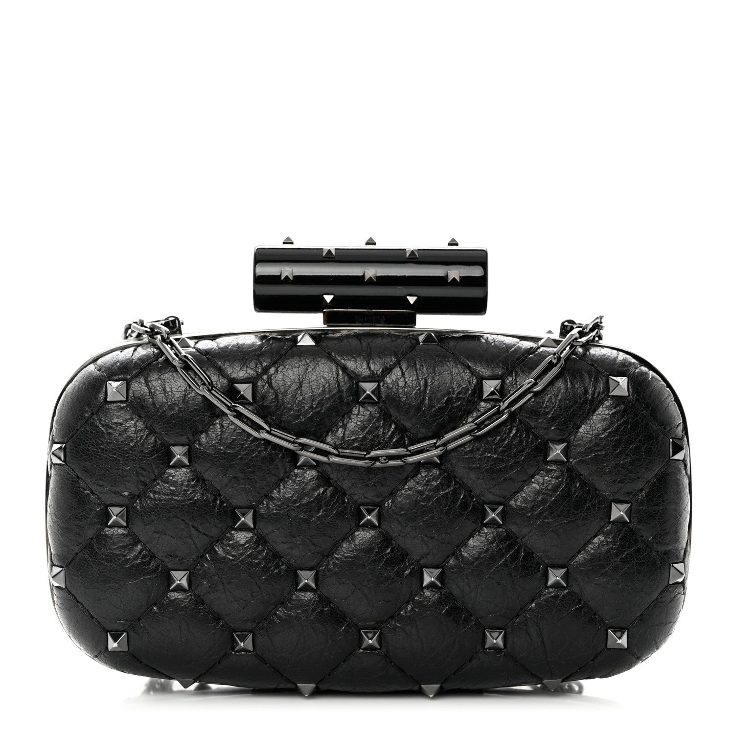 Valentino Garavani Craquele Nappa Rockstud Spike Minaudiere Clutch Black 1 of 10