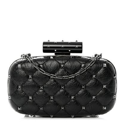 Valentino Garavani Craquele Nappa Rockstud Spike Minaudiere Clutch Black 1 of 10