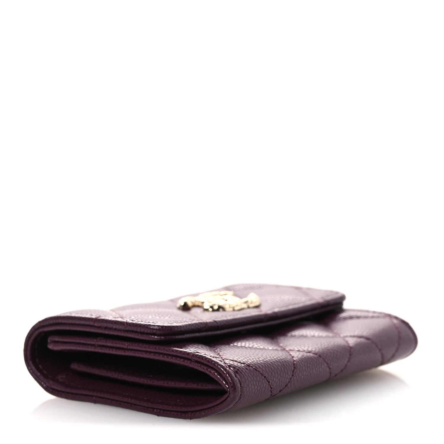 Chanel Caviar Quilted Chain CC Quilted Compact Flap Card Holder Dark Burgundy 4 of 9