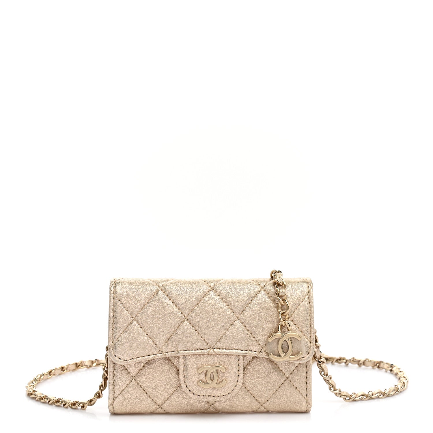 Chanel Metallic Lambskin Quilted Flap Chain Waist Bag Gold 1 of 8