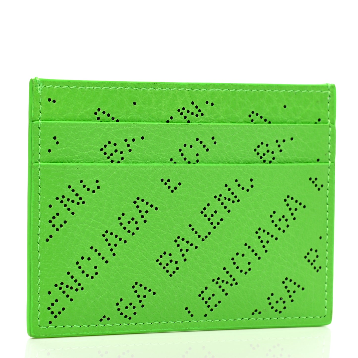 Calfskin Logo Perforated Cash Card Holder Acid Green