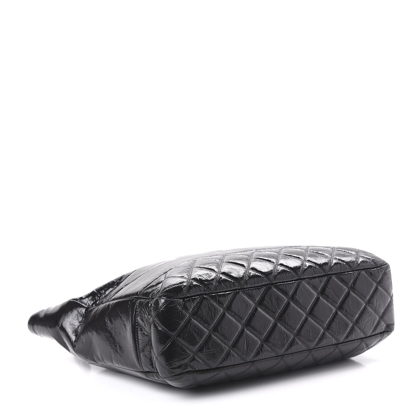 Shiny Aged Calfskin Quilted Small Shopping Bag Black