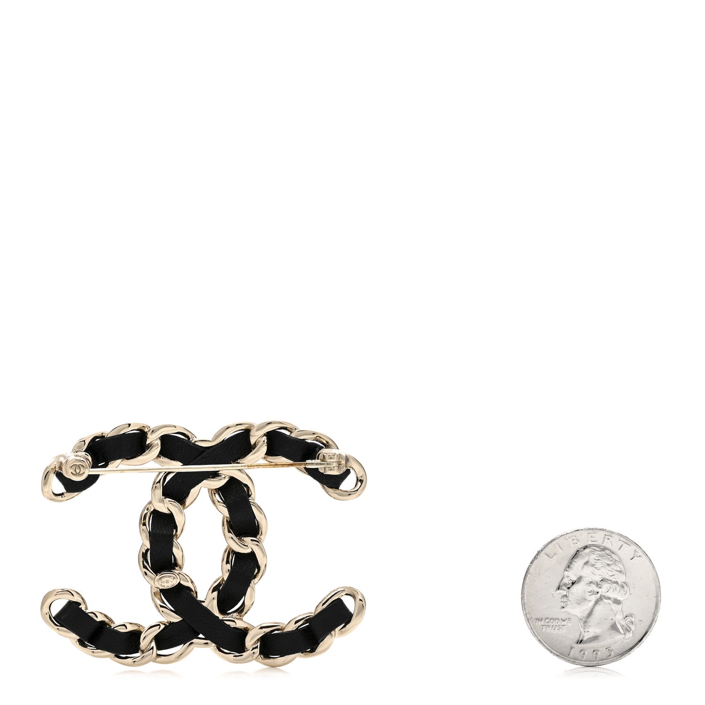 Lambskin Chain CC Brooch Black Gold