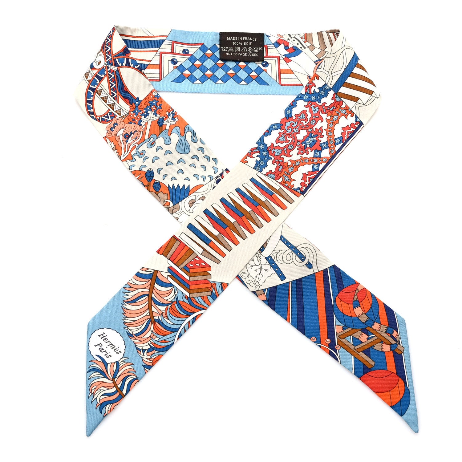 Hermes Silk De l'Ombrelle Aux Duels Twilly Bleu Potiron Creme 1 of 3